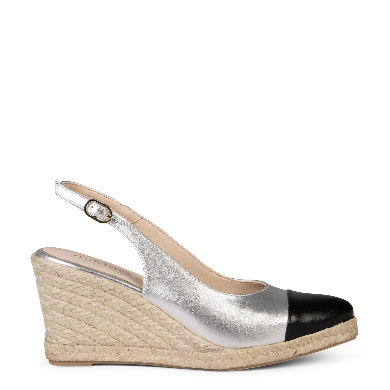 BIARRITZ - SILVER WEDGE ESPADRILLES WITH BLACK PATENT LEATHER TOE