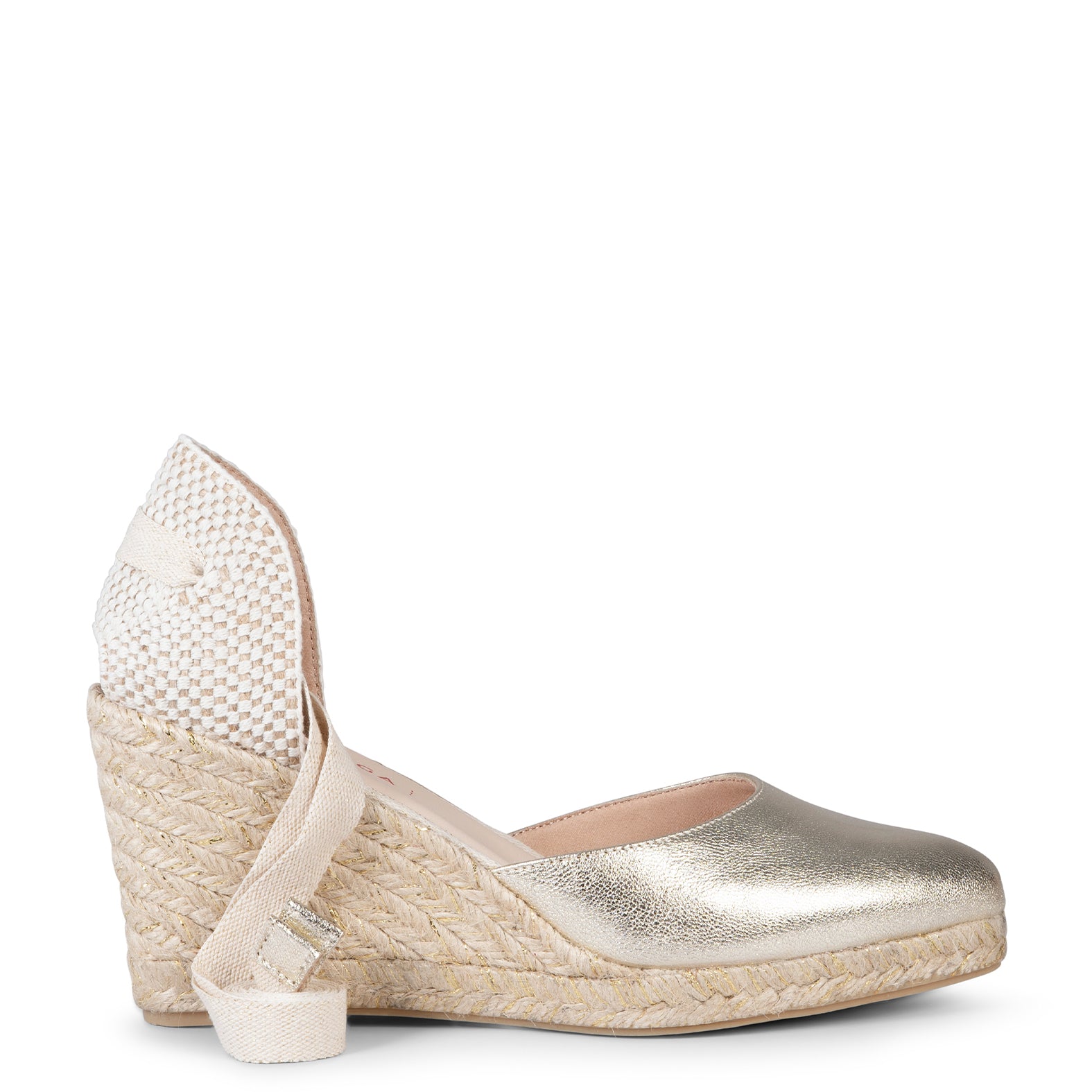 LEONOR - CUÑA PLATINA ALTA DE PIEL CON CINTAS