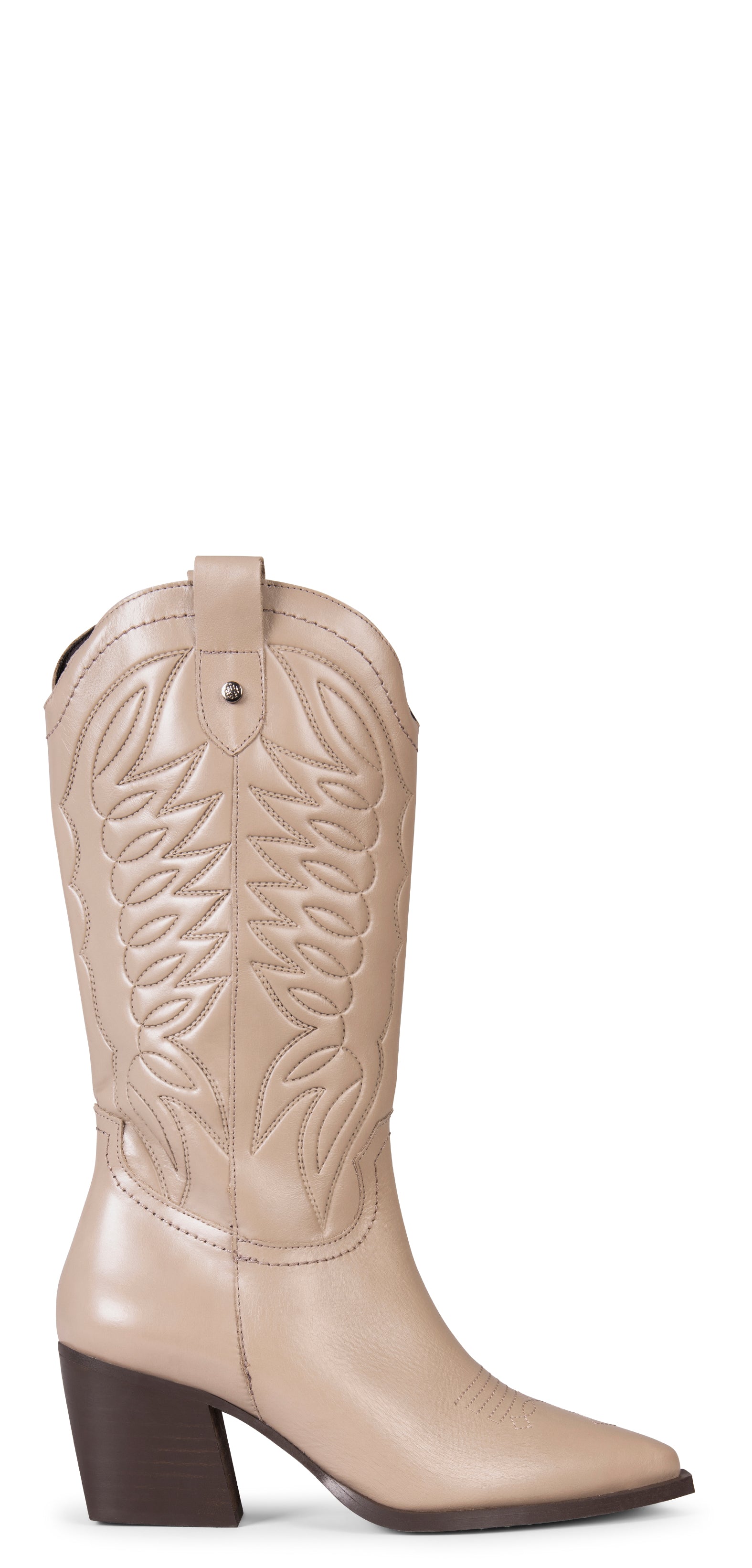 SALOON – Botas cowboy de piel bordada TAUPE