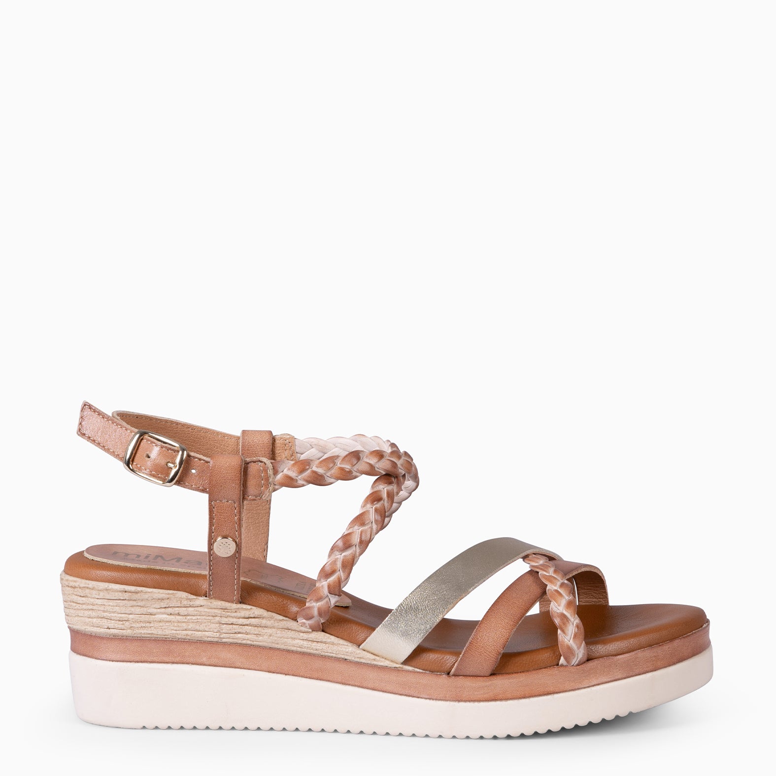 GLADYS - TAUPE AND GOLDEN BICOLOR WEDGE SANDAL