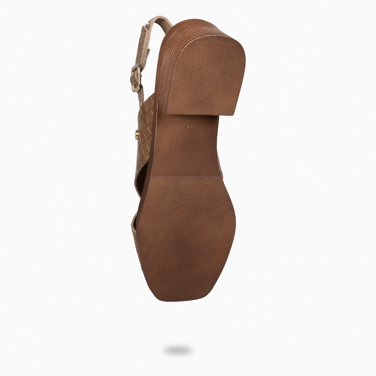 BETANIA - sandálias rasas em couro com gravação efeito crocodilo TAUPE