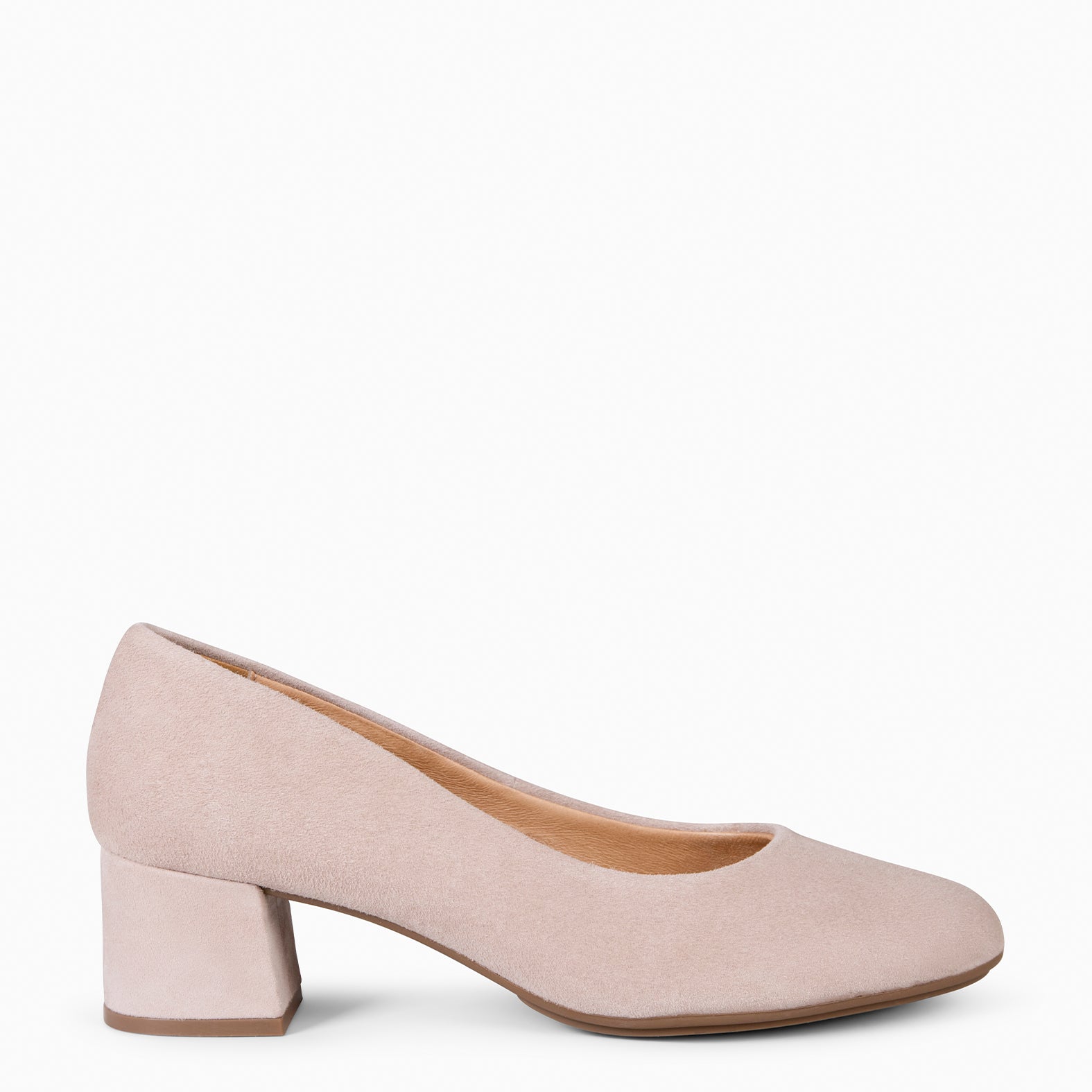 URBAN ROUND - NUDE SUEDE LEATHER LOW HEELS