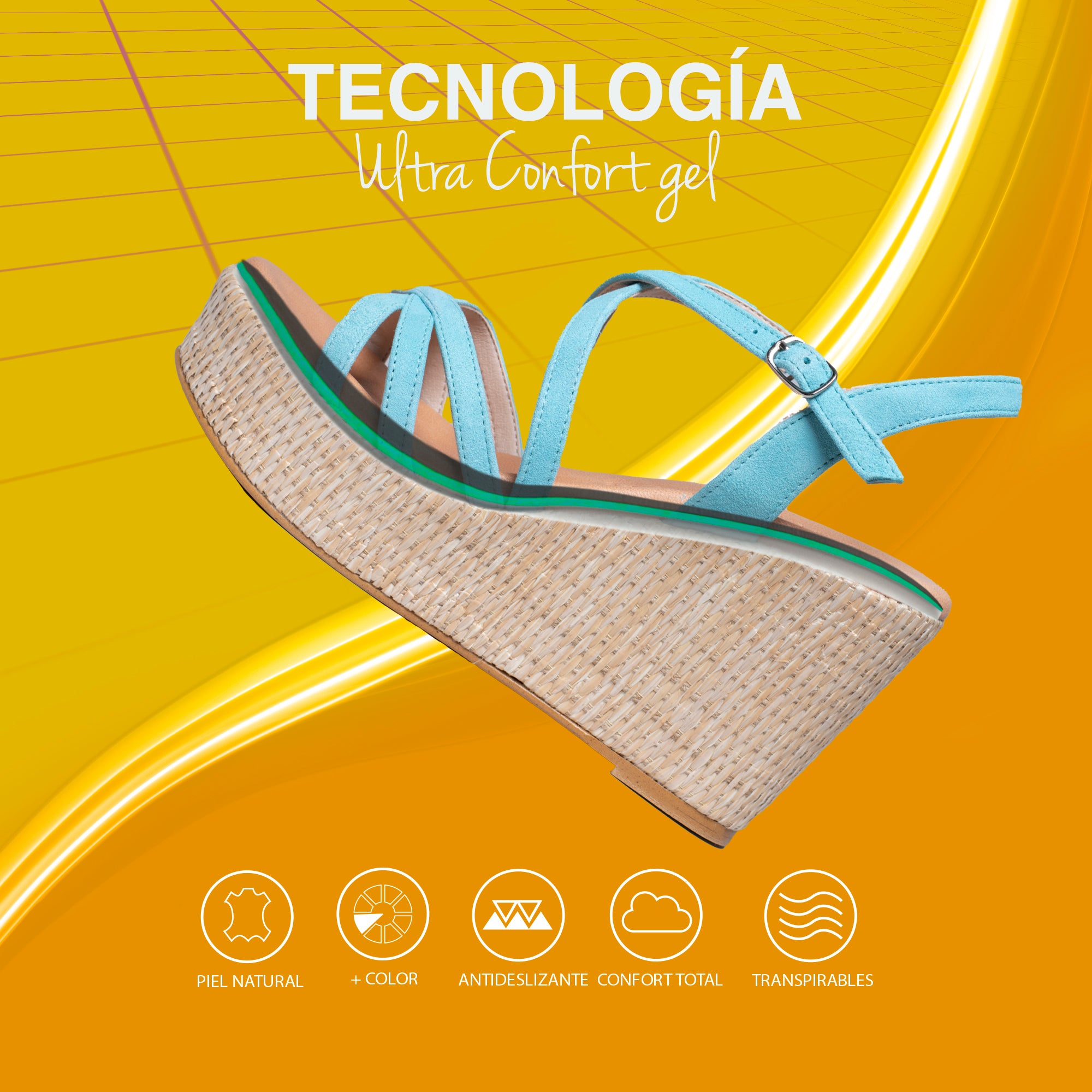 MICONOS Cuña con plataforma de rafia y tiras cruzadas MALVA