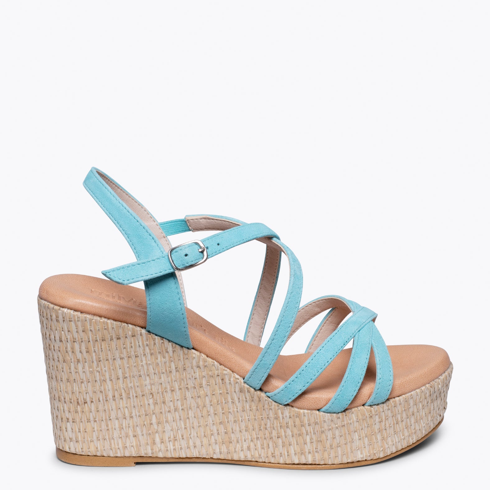 MICONOS Cuña con plataforma de rafia y tiras cruzadas ACUARIO