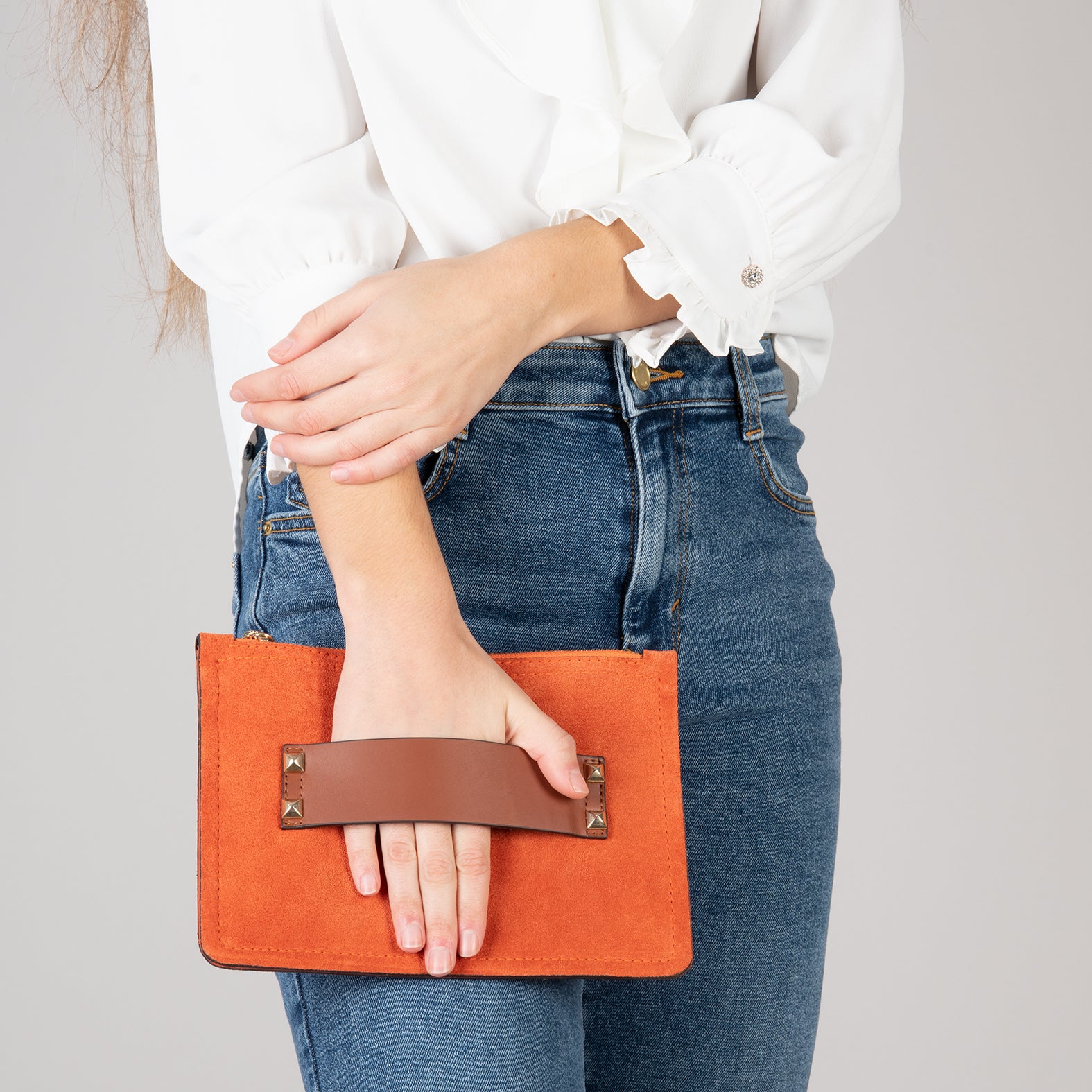 CLASSIC MALA EM COURO A TIRACOLO COM FECHO DE CORRER DUPLO LARANJA