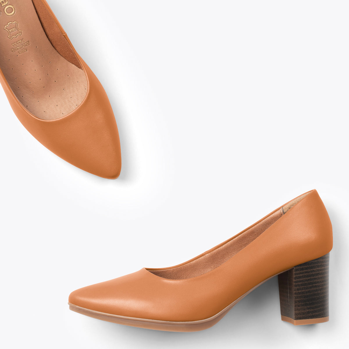 URBAN S SALON – Zapatos de tacón medio de napa CAMEL