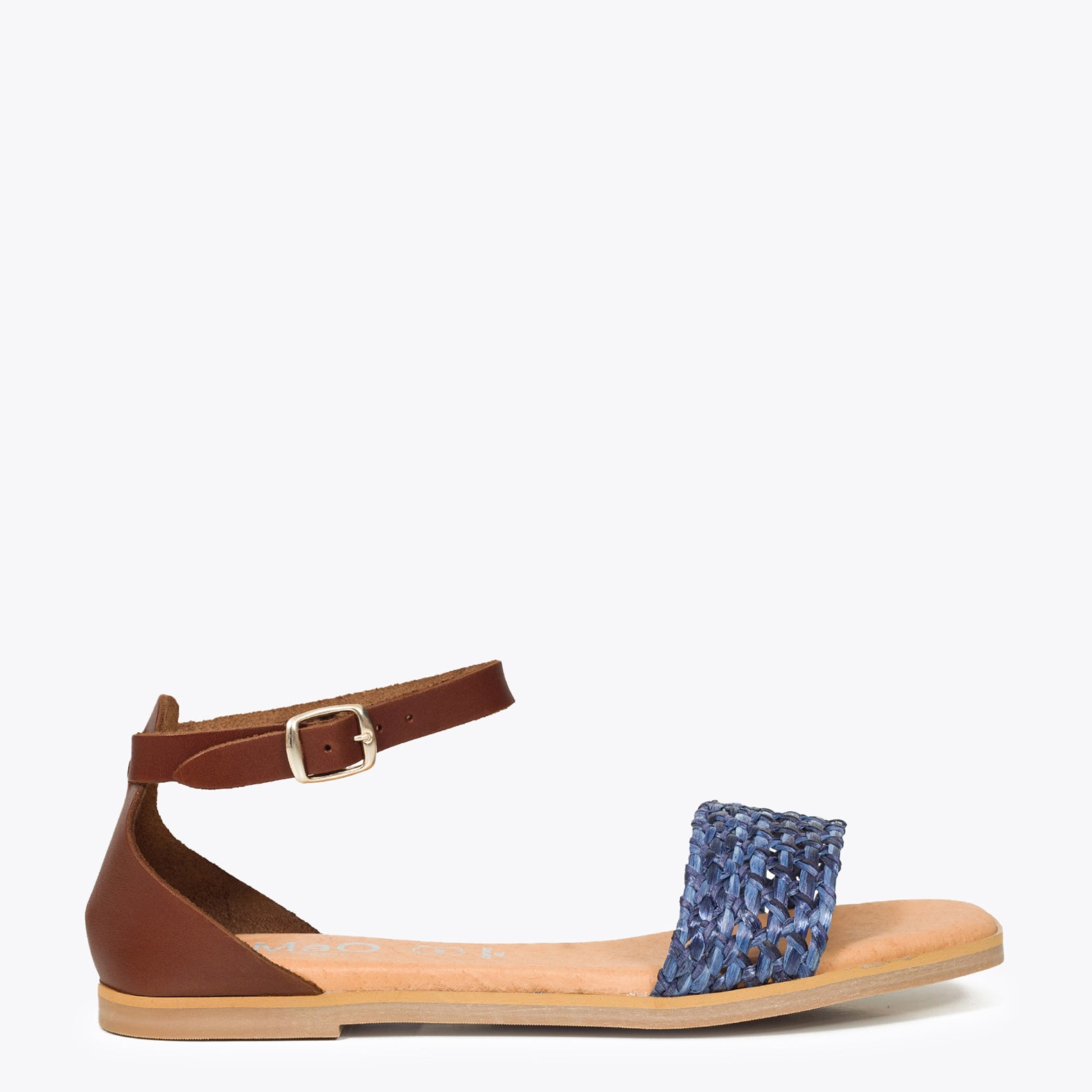 RAFIA - Sandalia plana tira rafia AZUL