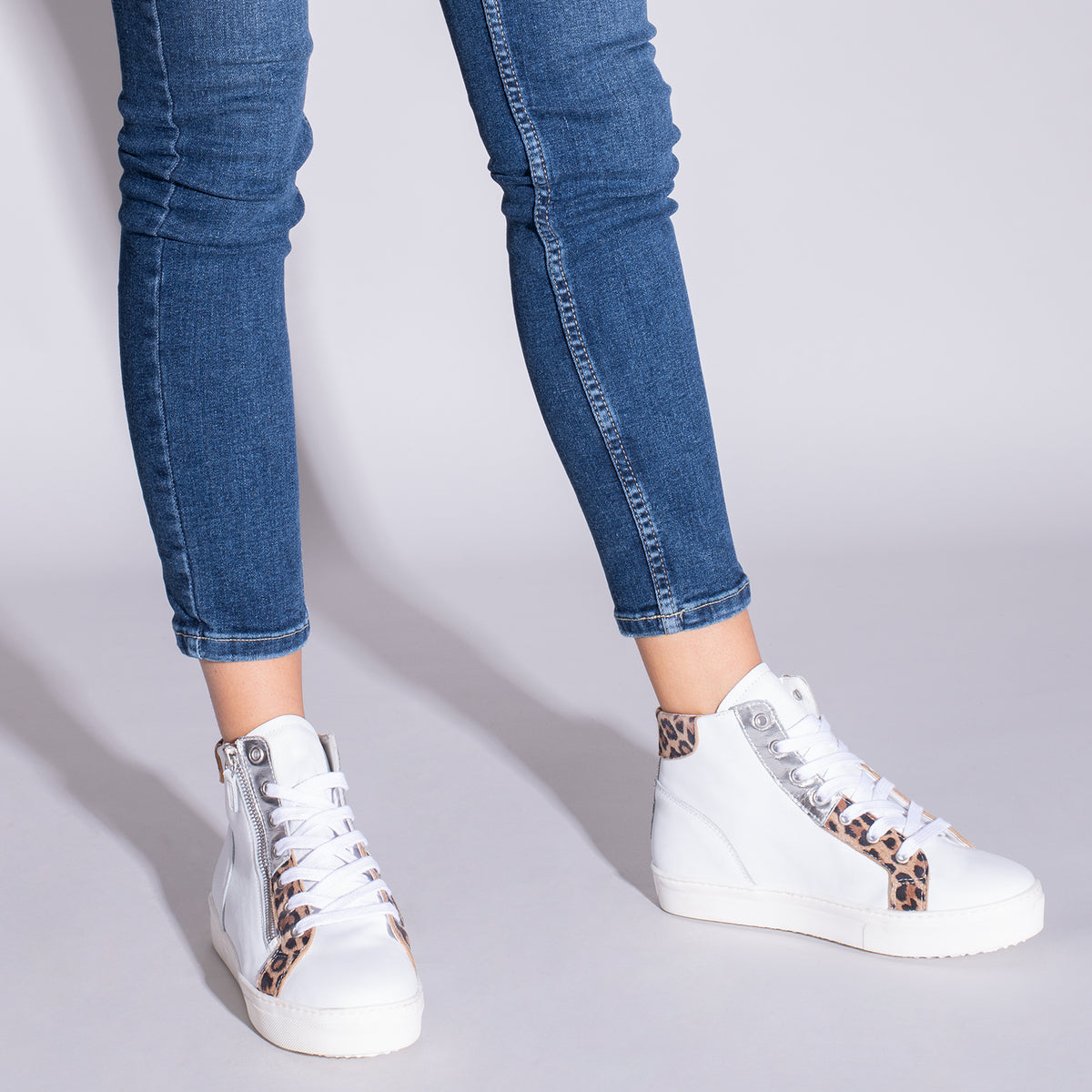 STAR - Zapatillas BLANCAS con plataforma y animal print
