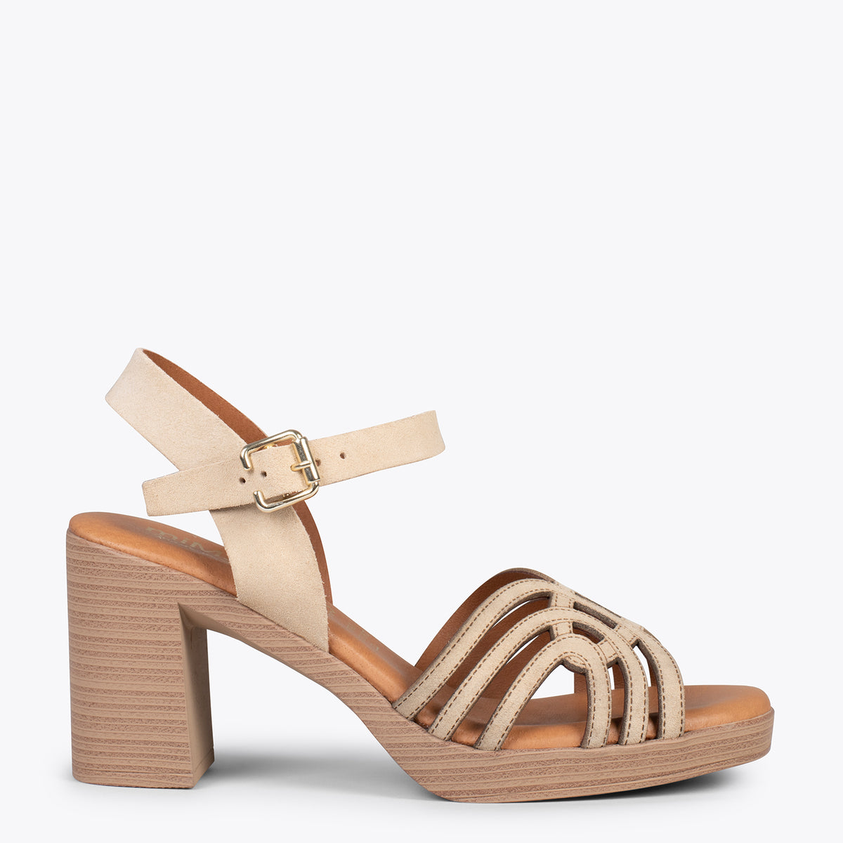CIBELES – Sandalias de tacón efecto madera BEIGE