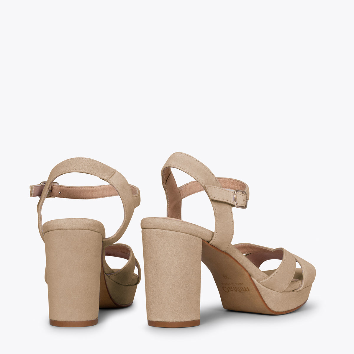 PARIS - Sandales avec talon large et plateforme CAMEL