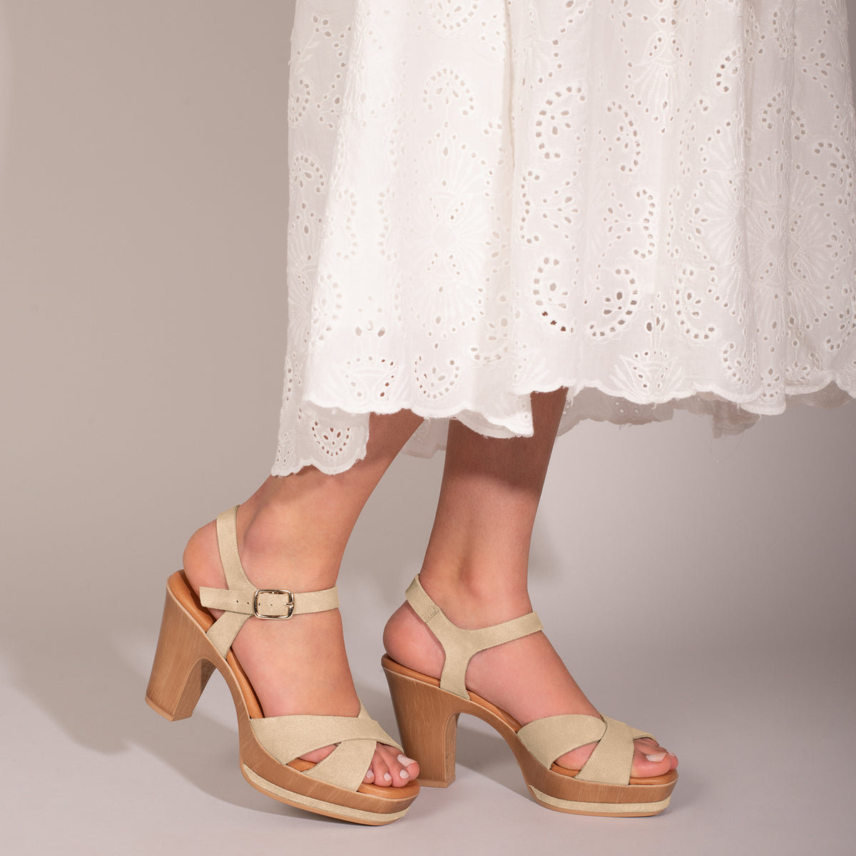 MYKONOS – BEIGE high heel sandals with platform