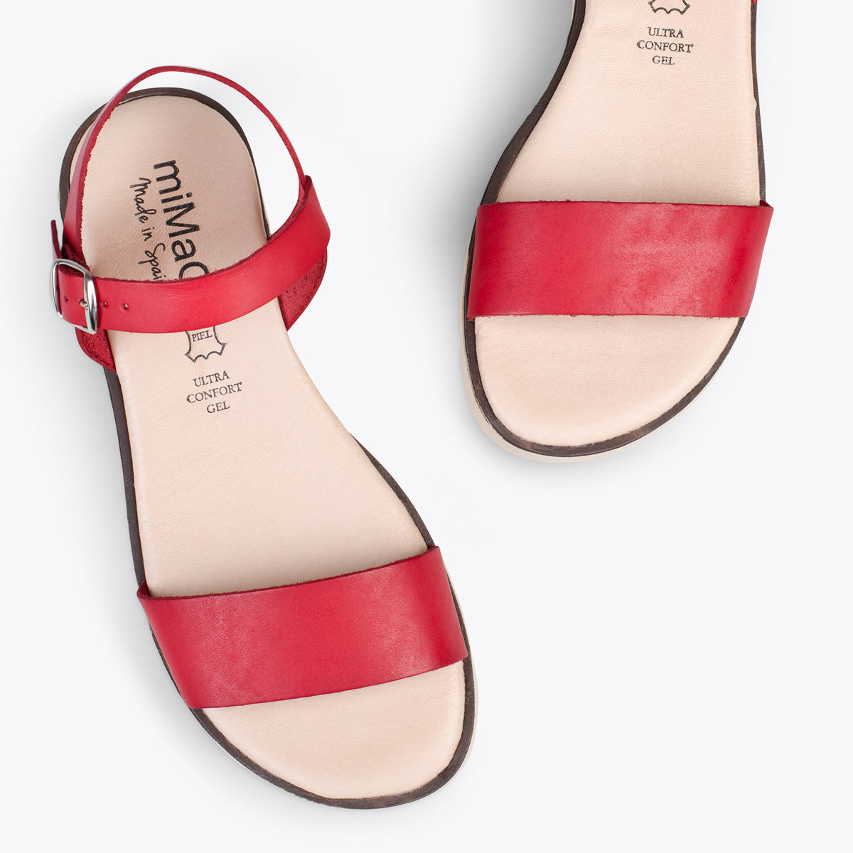 RIVER – RED leather flat sandals with wedge