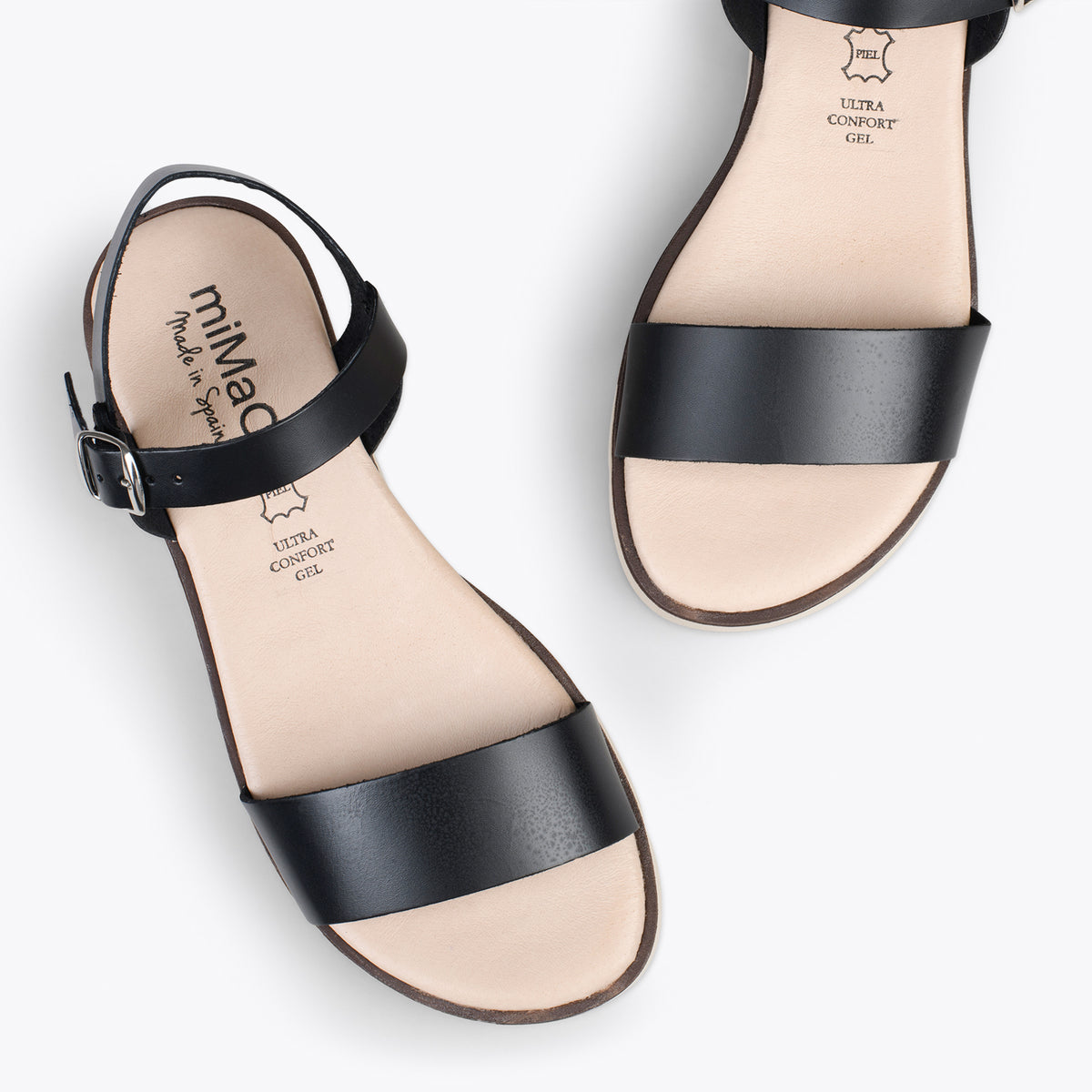 RIVER – BLACK leather flat sandals with wedge