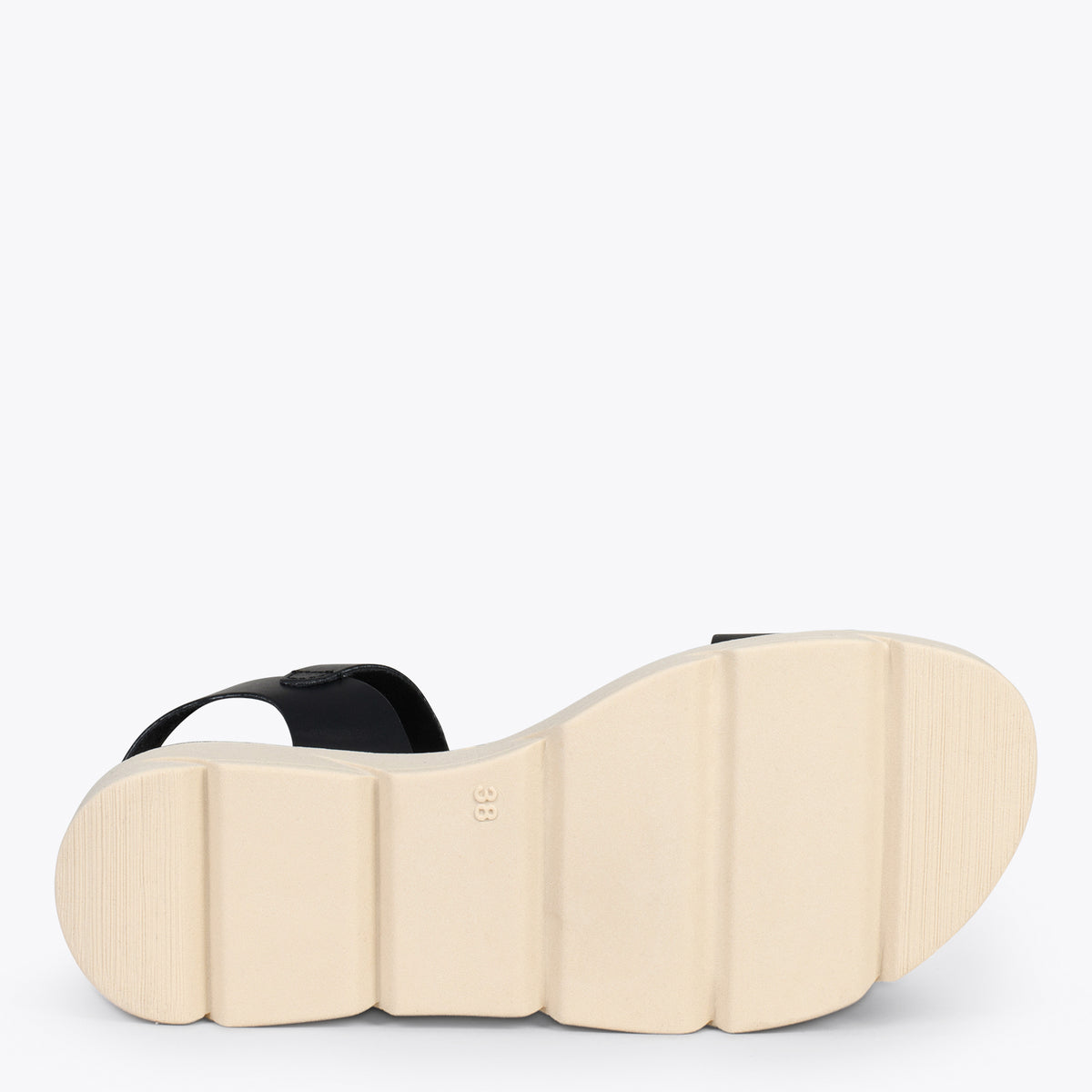 RIVER – BLACK leather flat sandals with wedge
