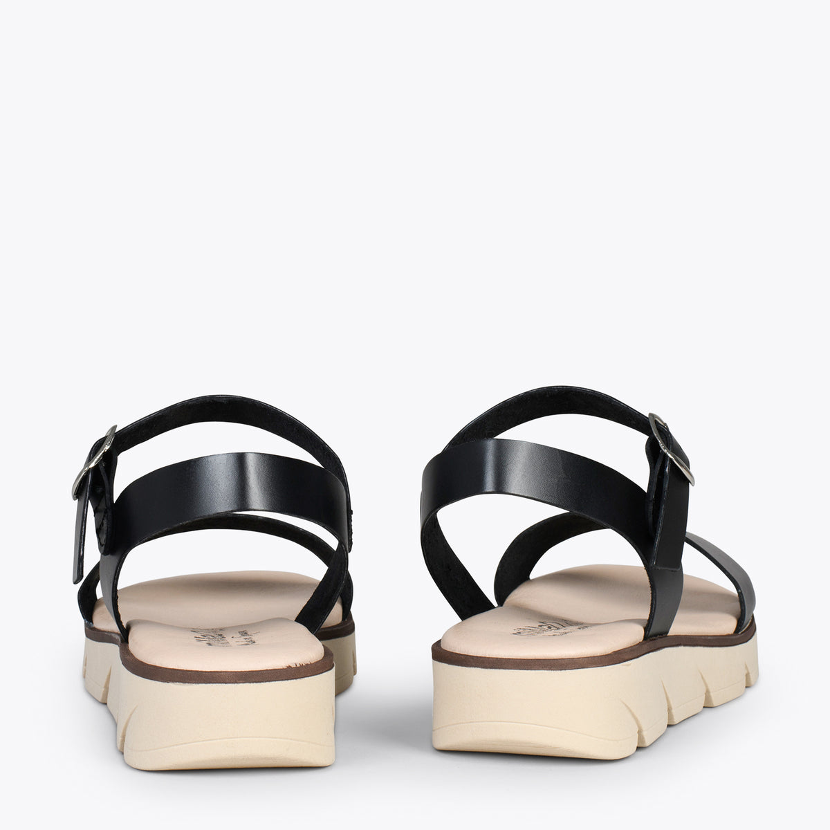 RIVER – BLACK leather flat sandals with wedge