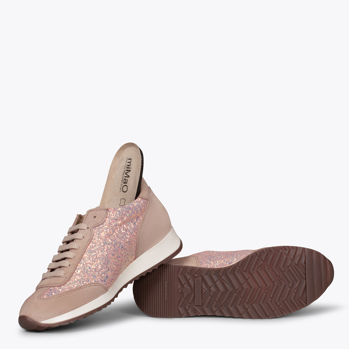 GLITTER - Deportivas de piel ROSAS para mujer