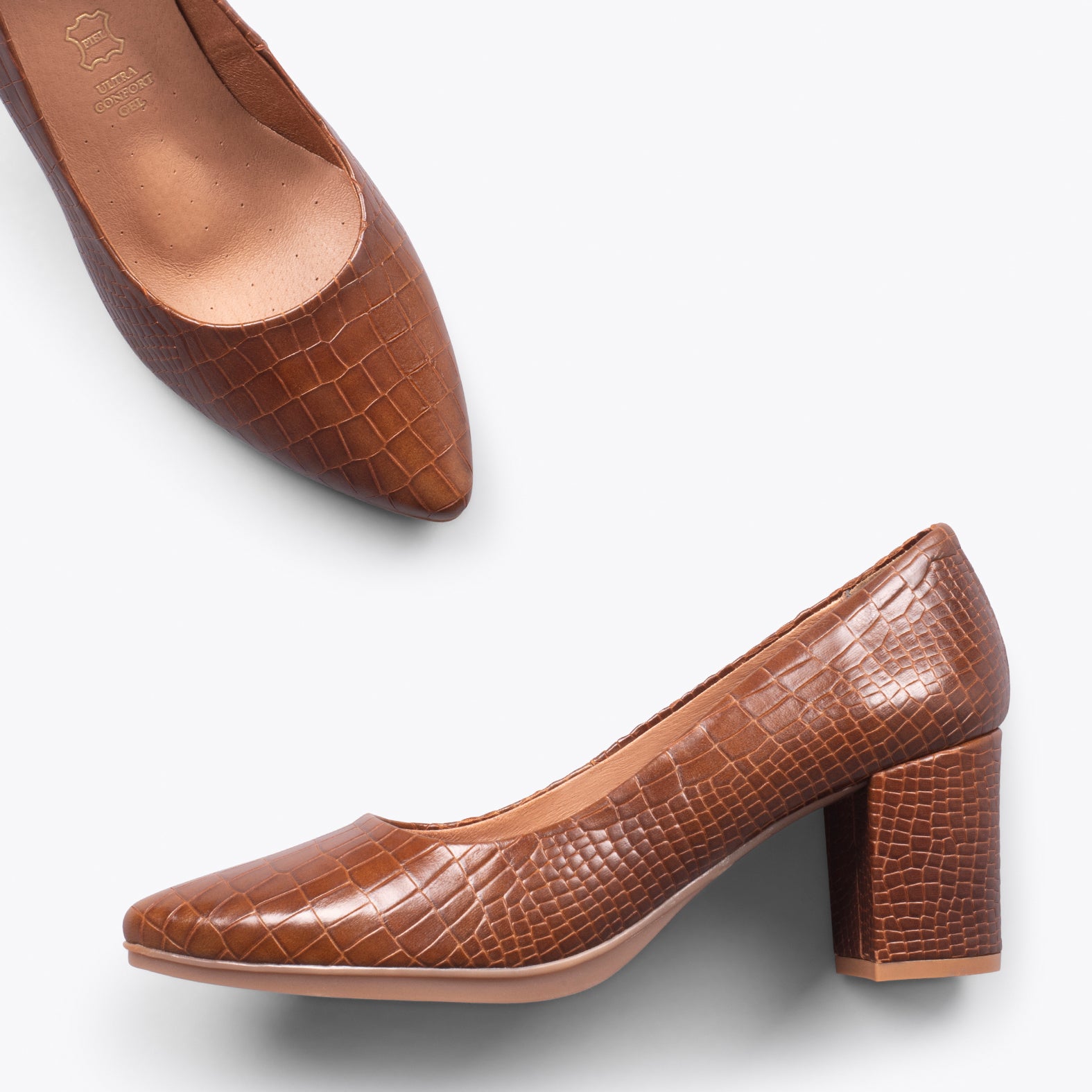 URBAN S COCO – Zapatos de tacón con textura de cocodrilo MARRÓN - miMaO ®