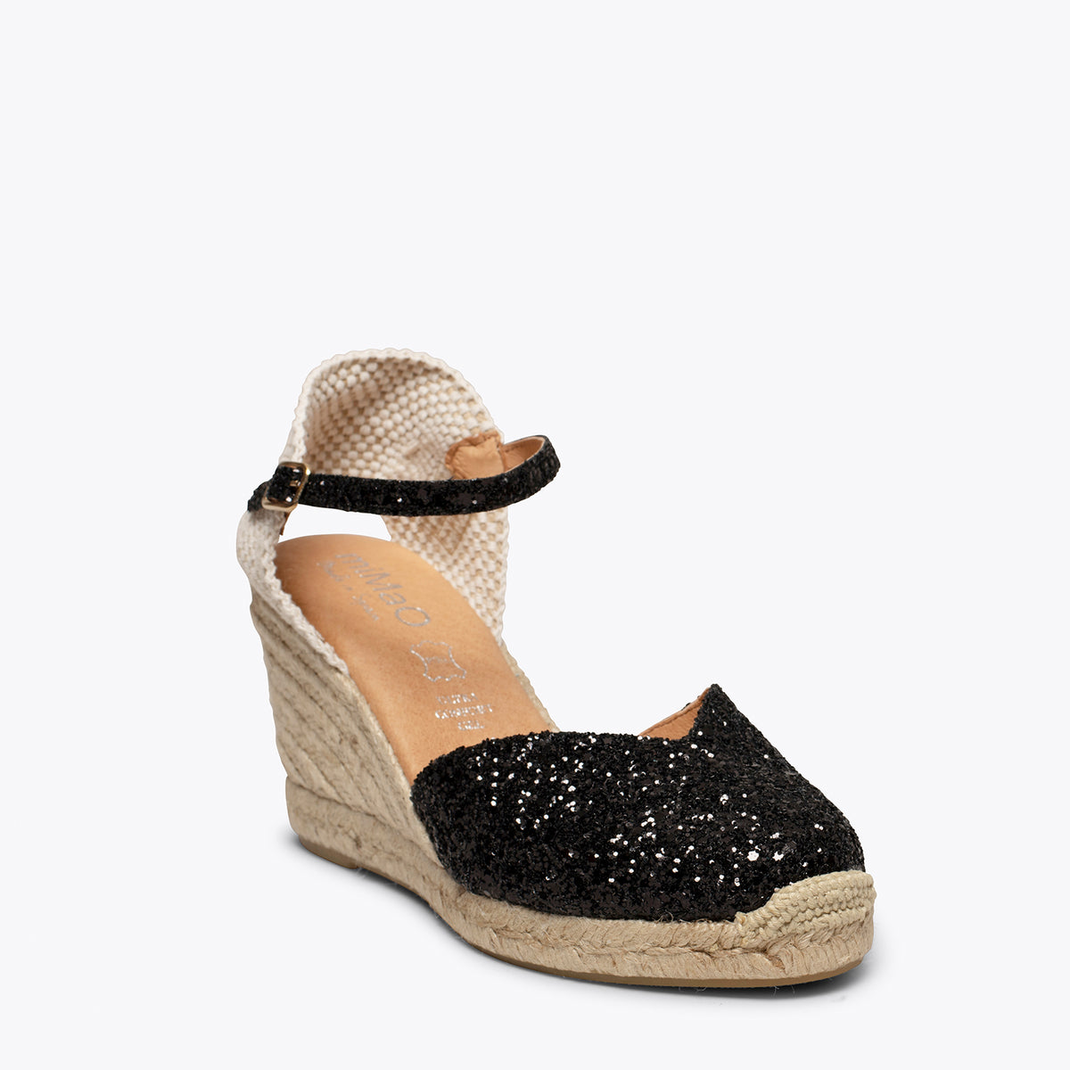 NERJA STAR – BLACK glitter espadrille wedge