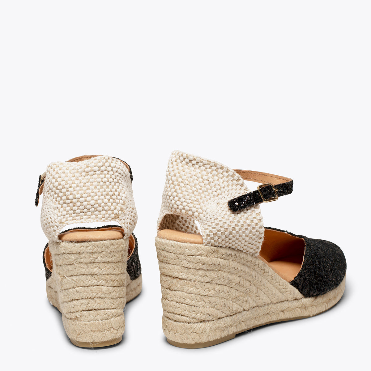 NERJA STAR – BLACK glitter espadrille wedge