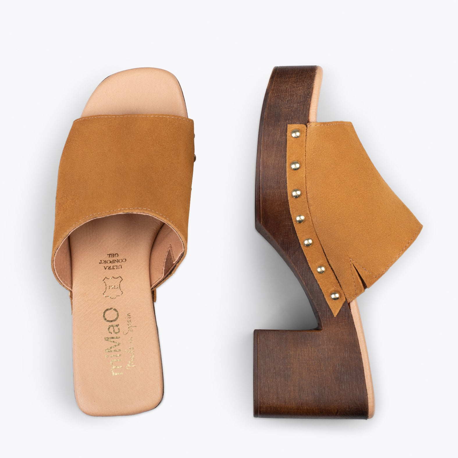 HOLIDAY – BROWN mules with heel and platform