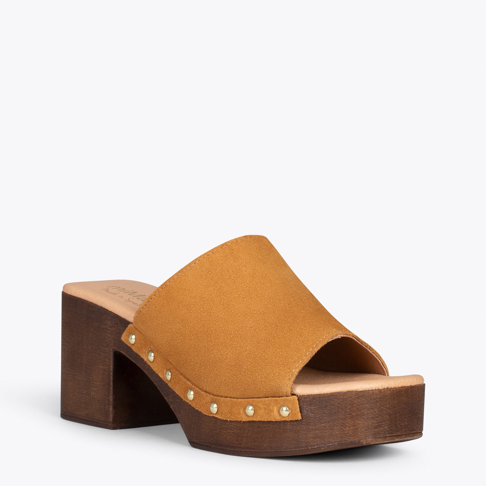 HOLIDAY – BROWN mules with heel and platform