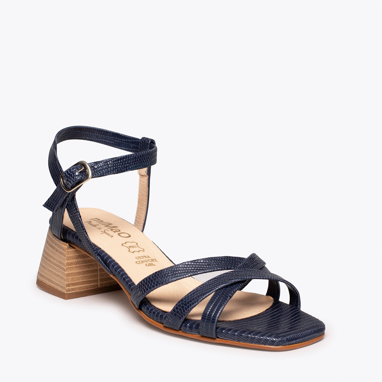 ELEGANT - Sandales BLEU MARINE habillées, imprimé serpent