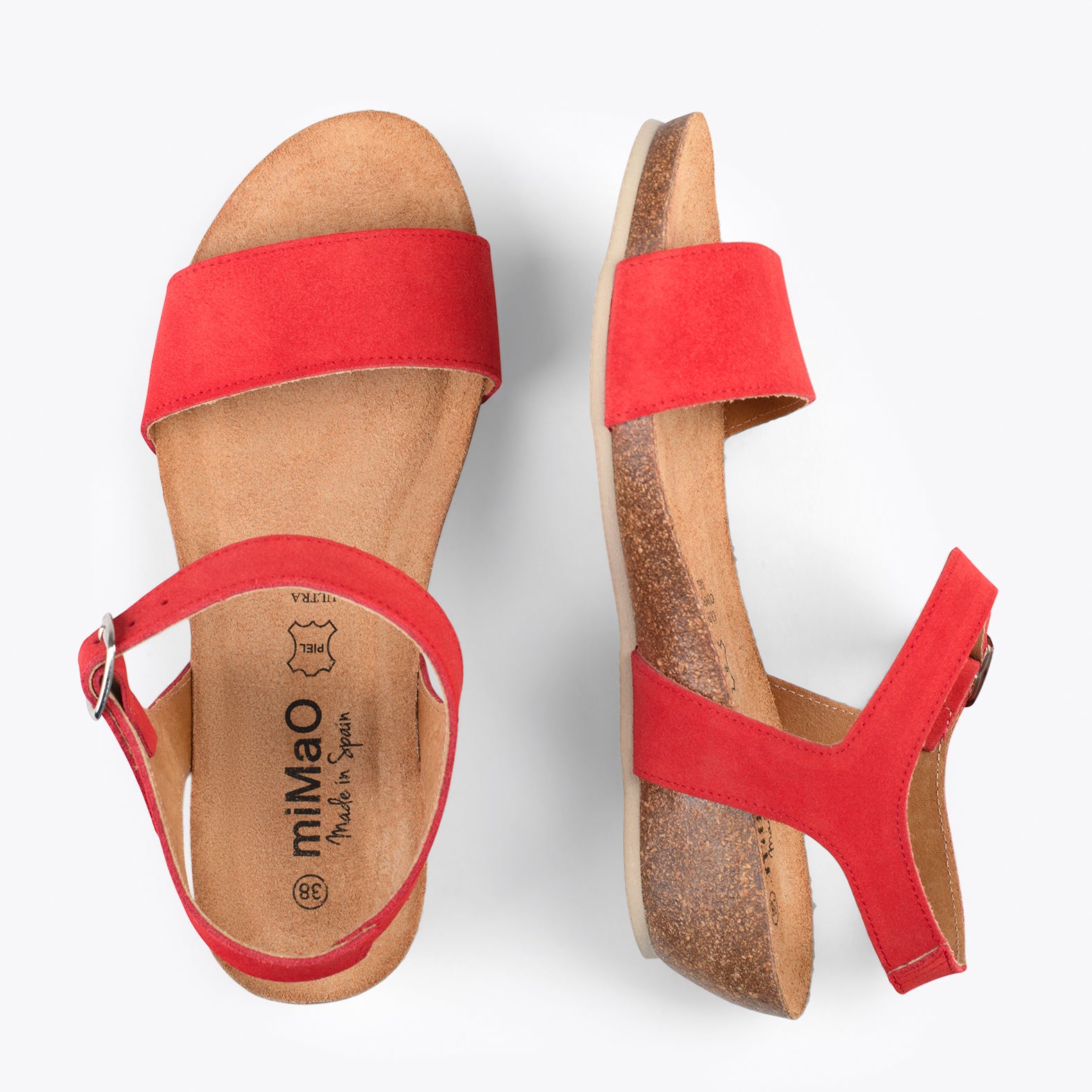 OAK – Sandalias Bio de serraje con cuña ROJO
