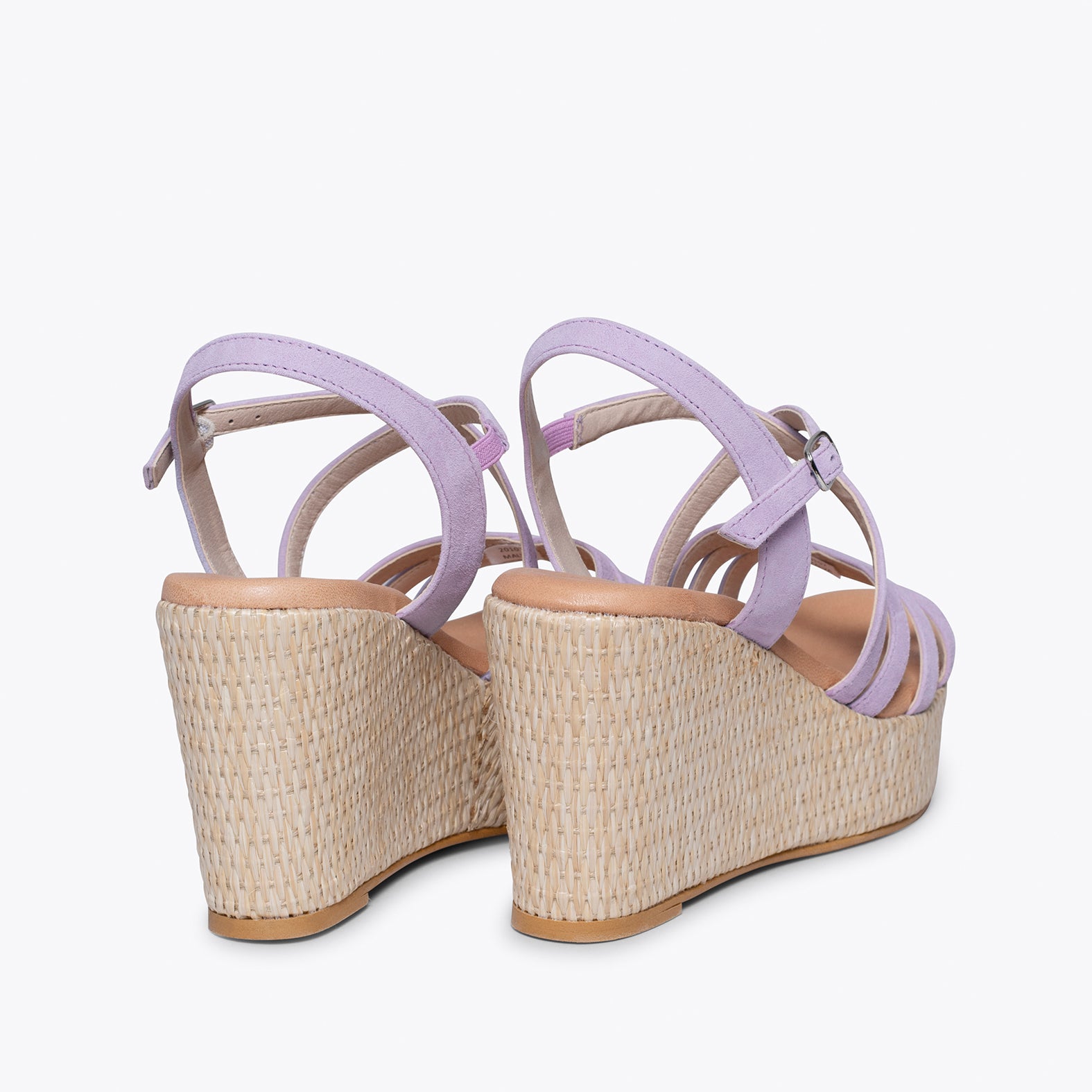 MICONOS Cuña con plataforma de rafia y tiras cruzadas MALVA