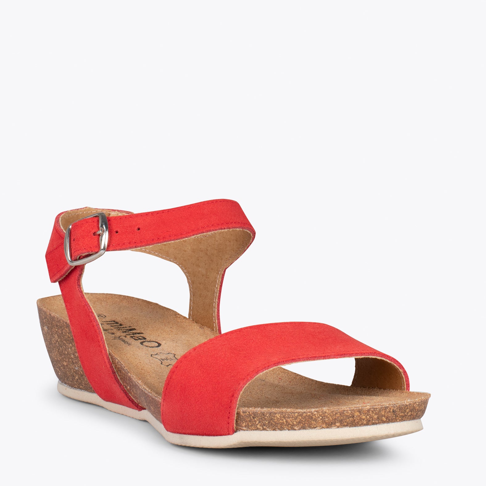 OAK – Sandalias Bio de serraje con cuña ROJO