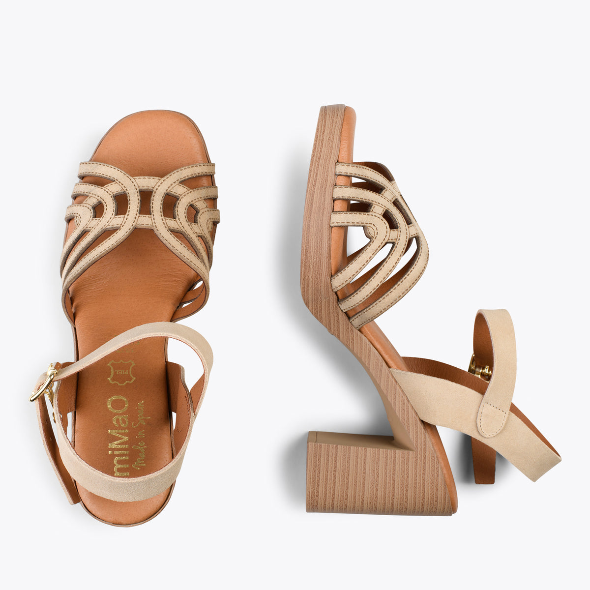 CIBELES – Sandalias de tacón efecto madera BEIGE