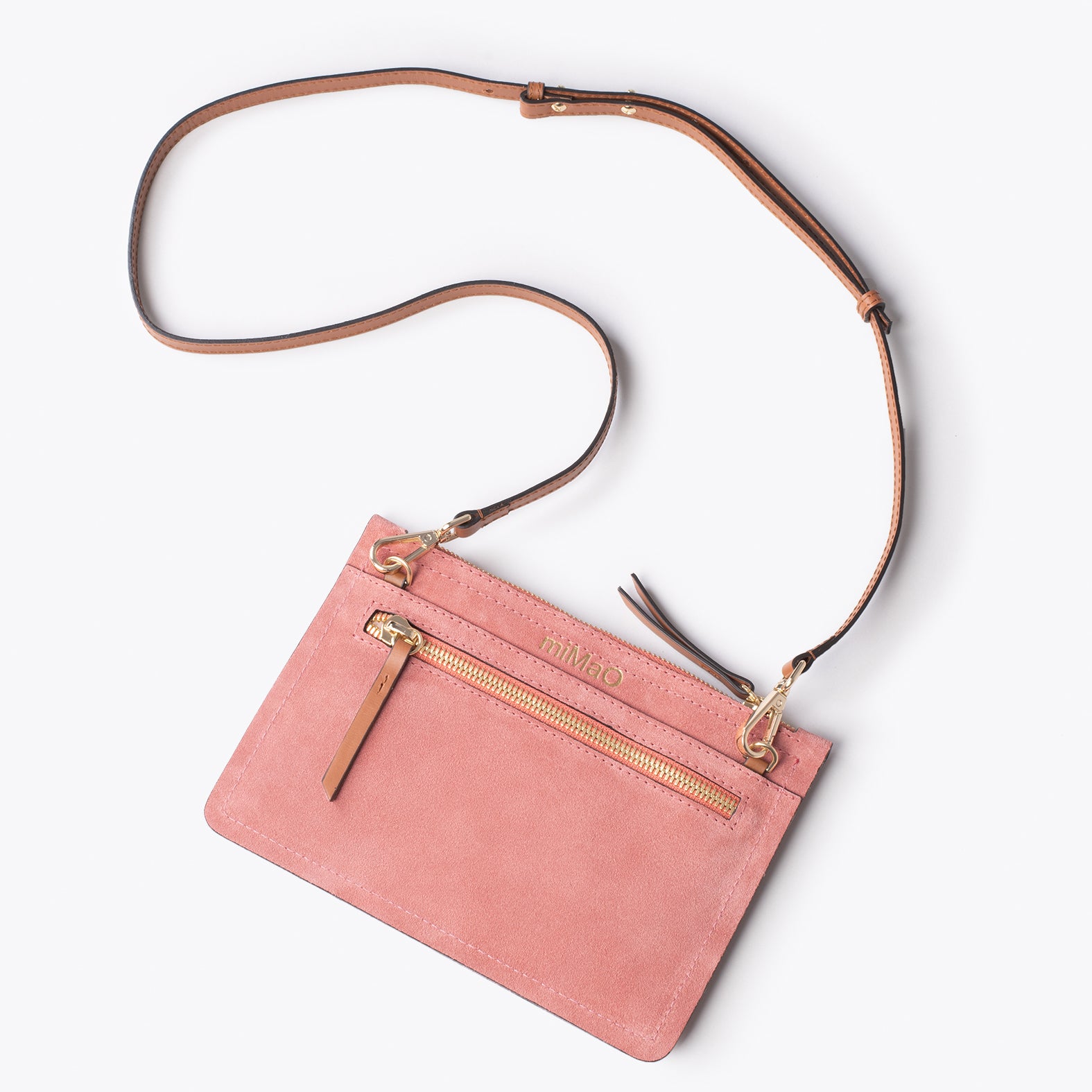 CLASSIC Bolso bandolera de piel con doble cremallera SALMÓN