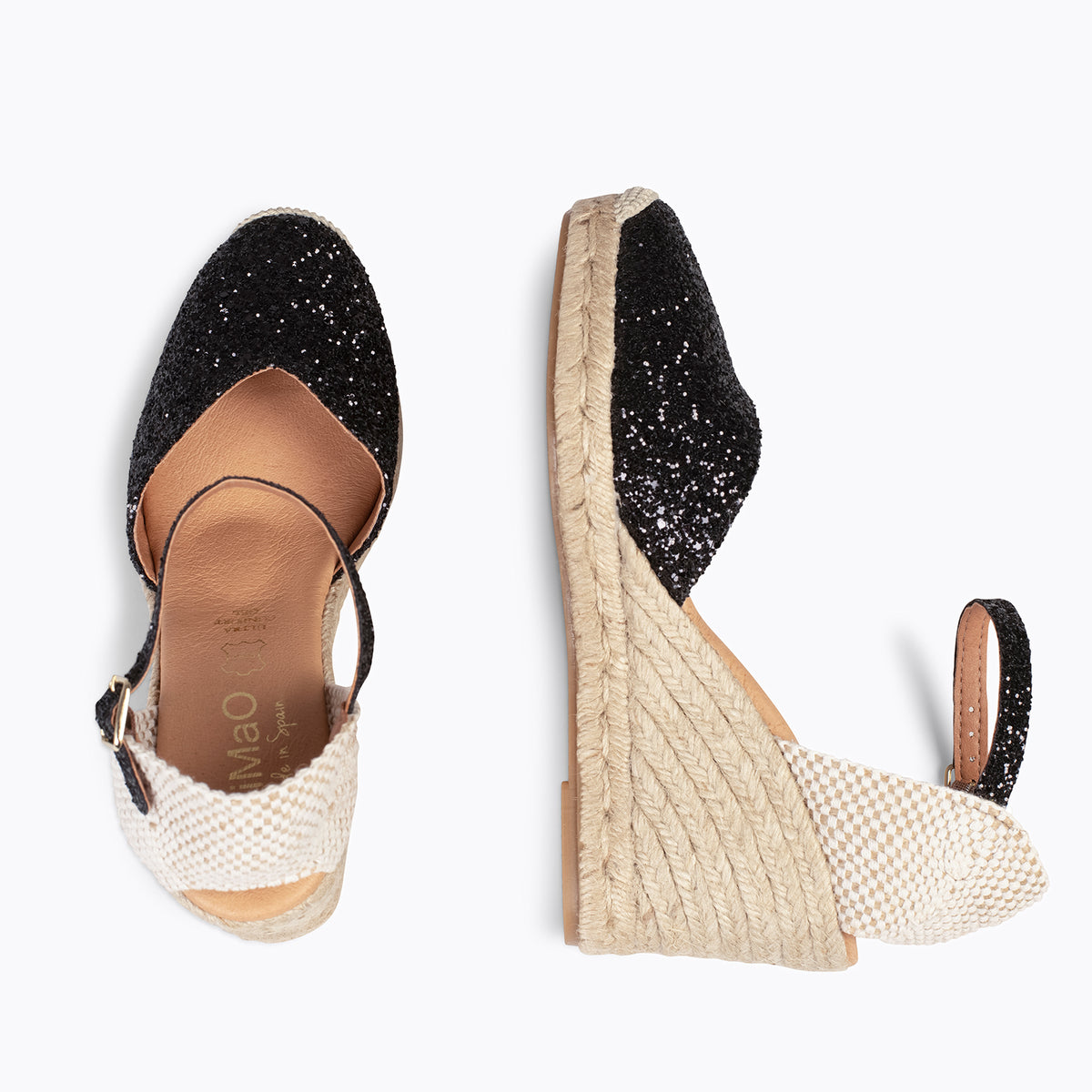 NERJA STAR – BLACK glitter espadrille wedge