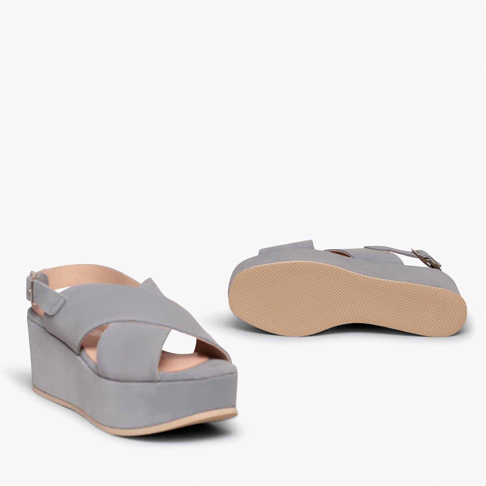 MARA Sandalia plataforma y tiras cruzadas AZUL GRISÁCEO