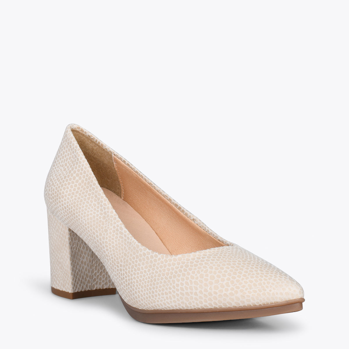 URBAN S ROYAL – BEIGE laminated suede mid heel