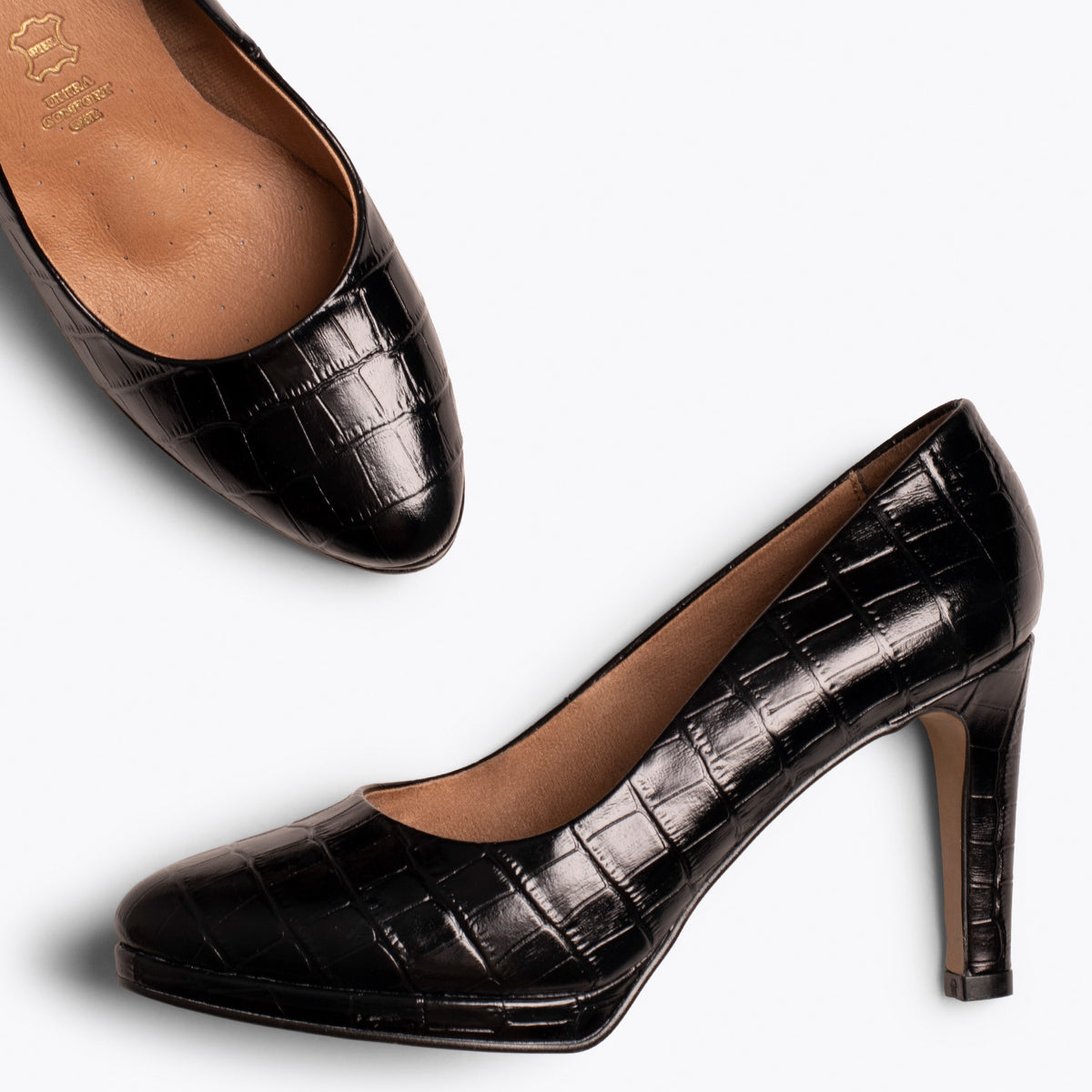 PLATAFORMA - Zapatos de tacón fino estampado coco NEGRO
