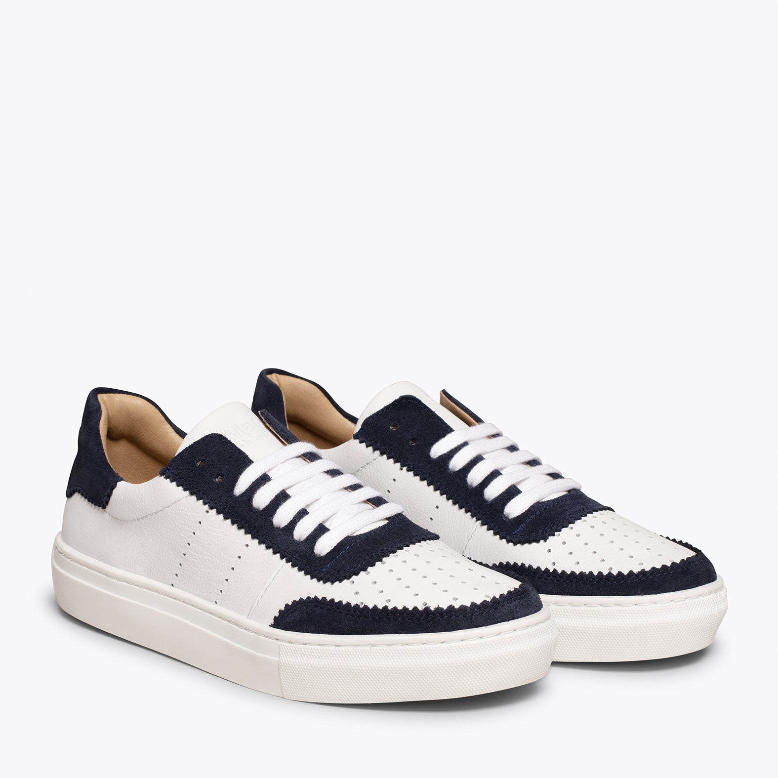 ROLLER Zapatillas Blancas de mujer con festón AZUL MARINO