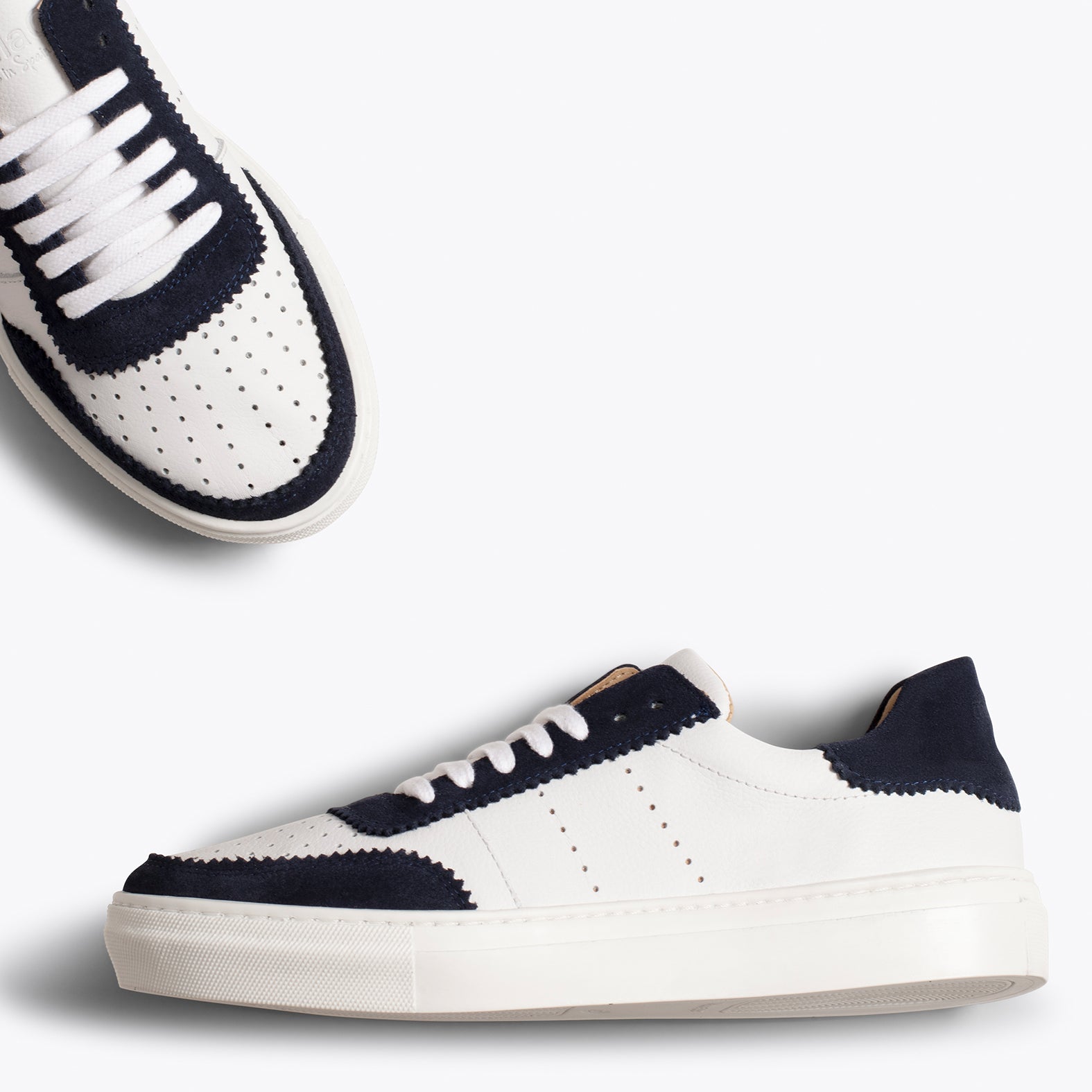 ROLLER Zapatillas Blancas de mujer con festón AZUL MARINO