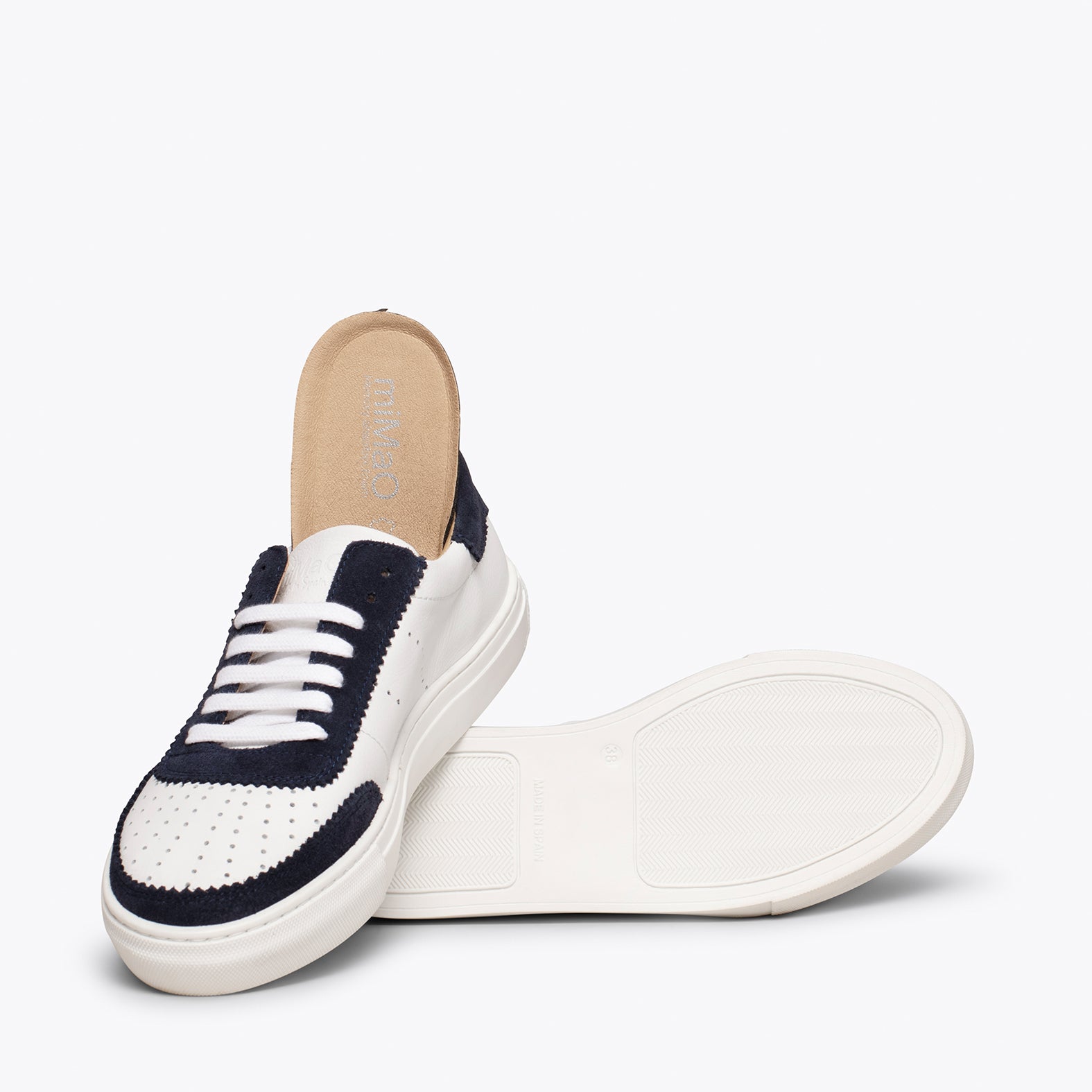 ROLLER Zapatillas Blancas de mujer con festón AZUL MARINO