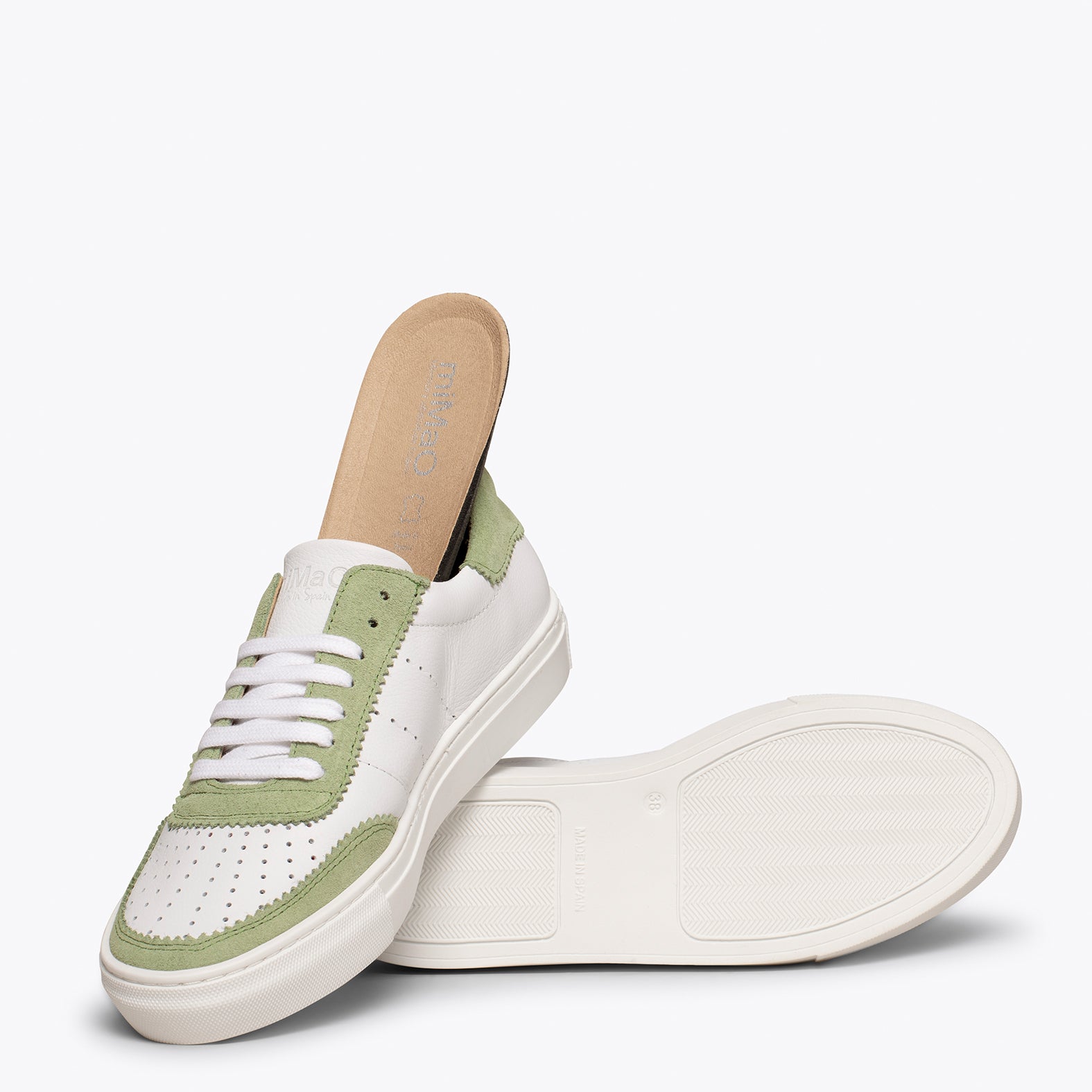 ROLLER Zapatillas Blancas de mujer con festón VERDE