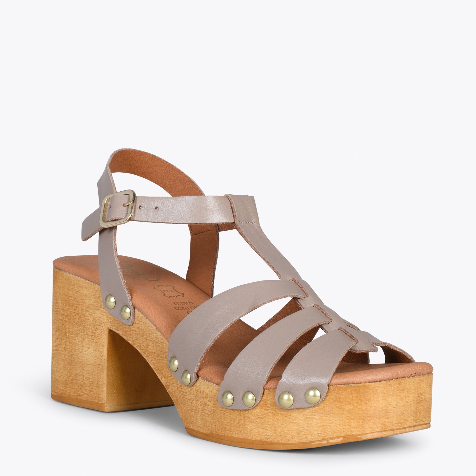 PARADISE – Sandalias de madera cangrejeras TAUPE