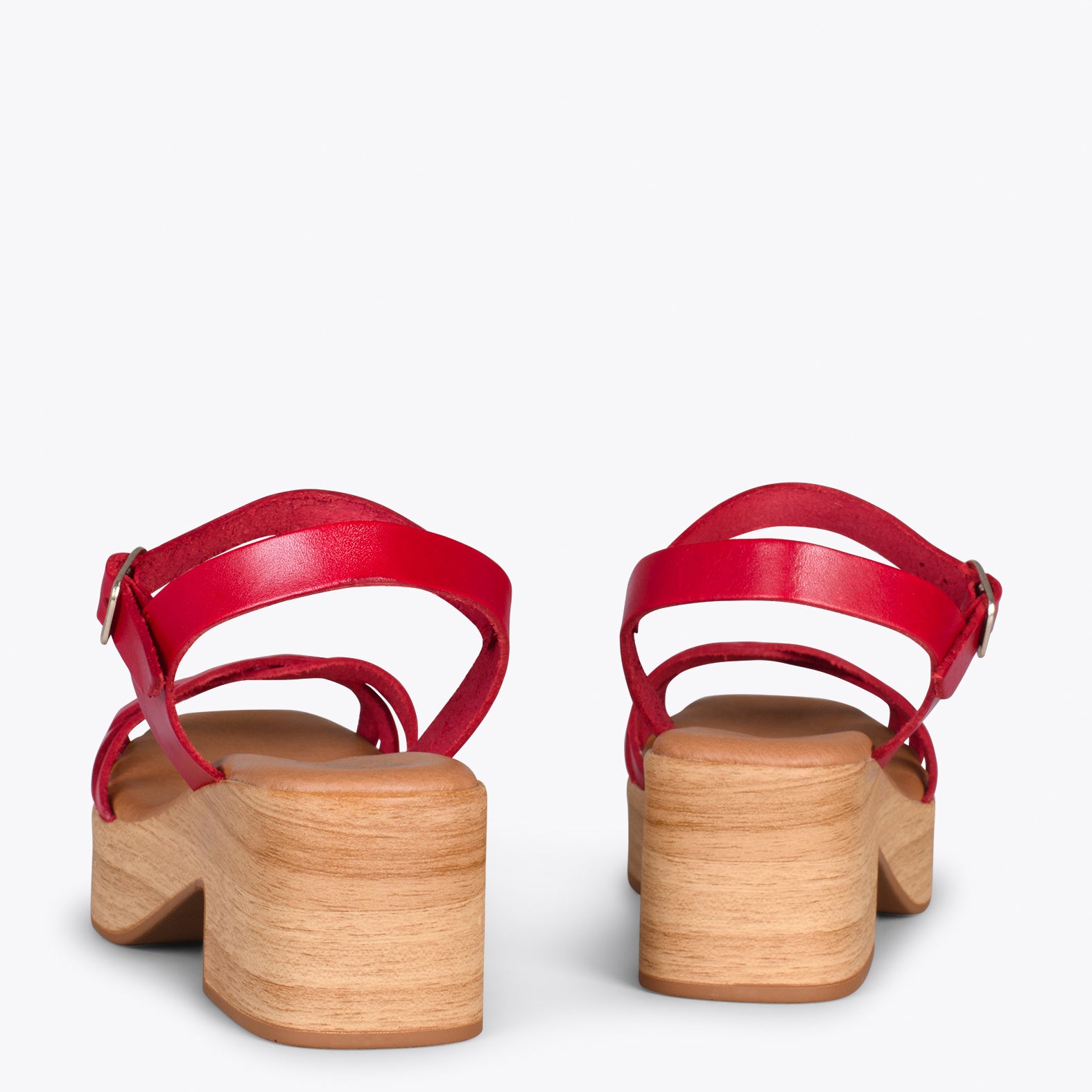 WOOD – Sandalias imitación madera con tiras ROJO