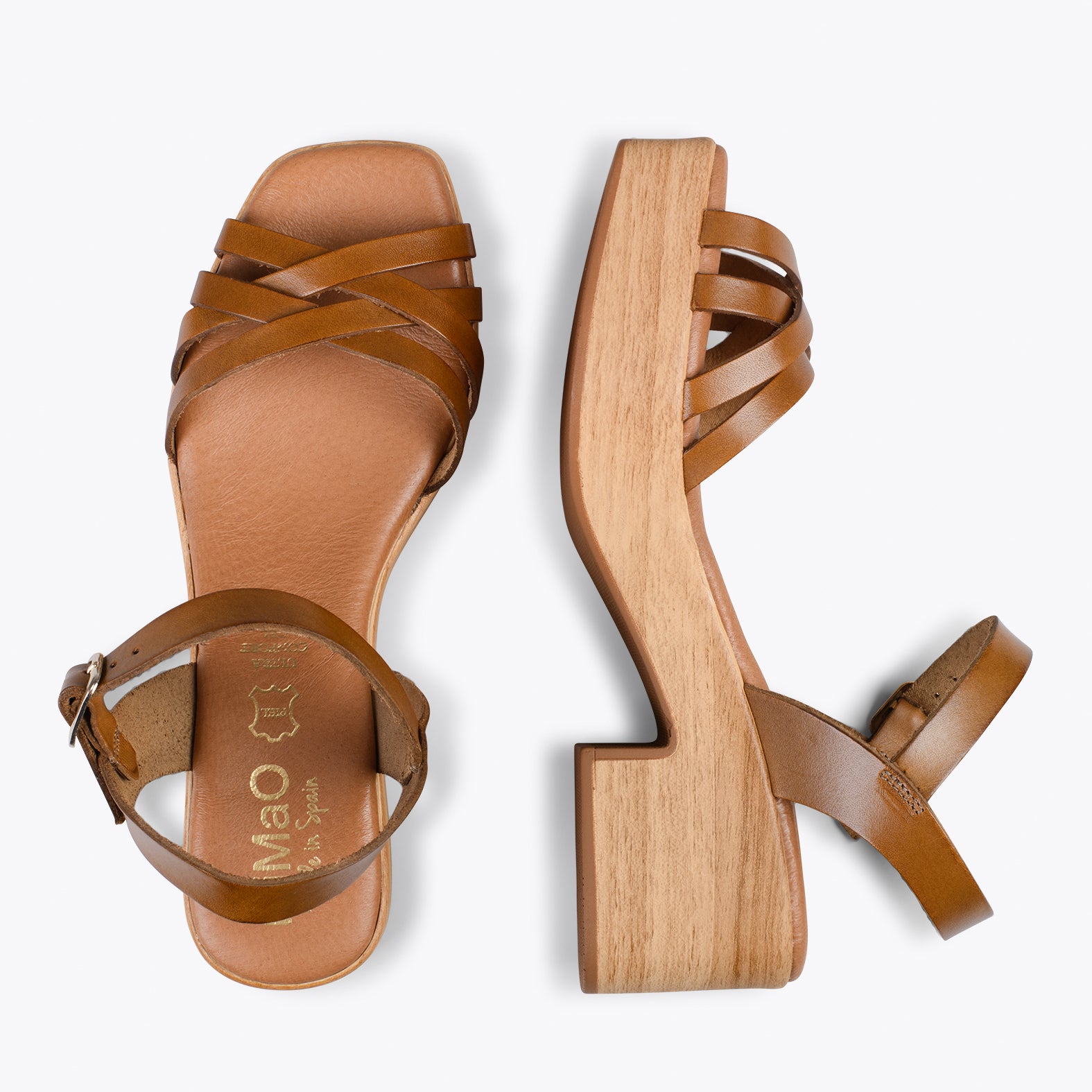 WOOD – Sandalias imitación madera con tiras CAMEL