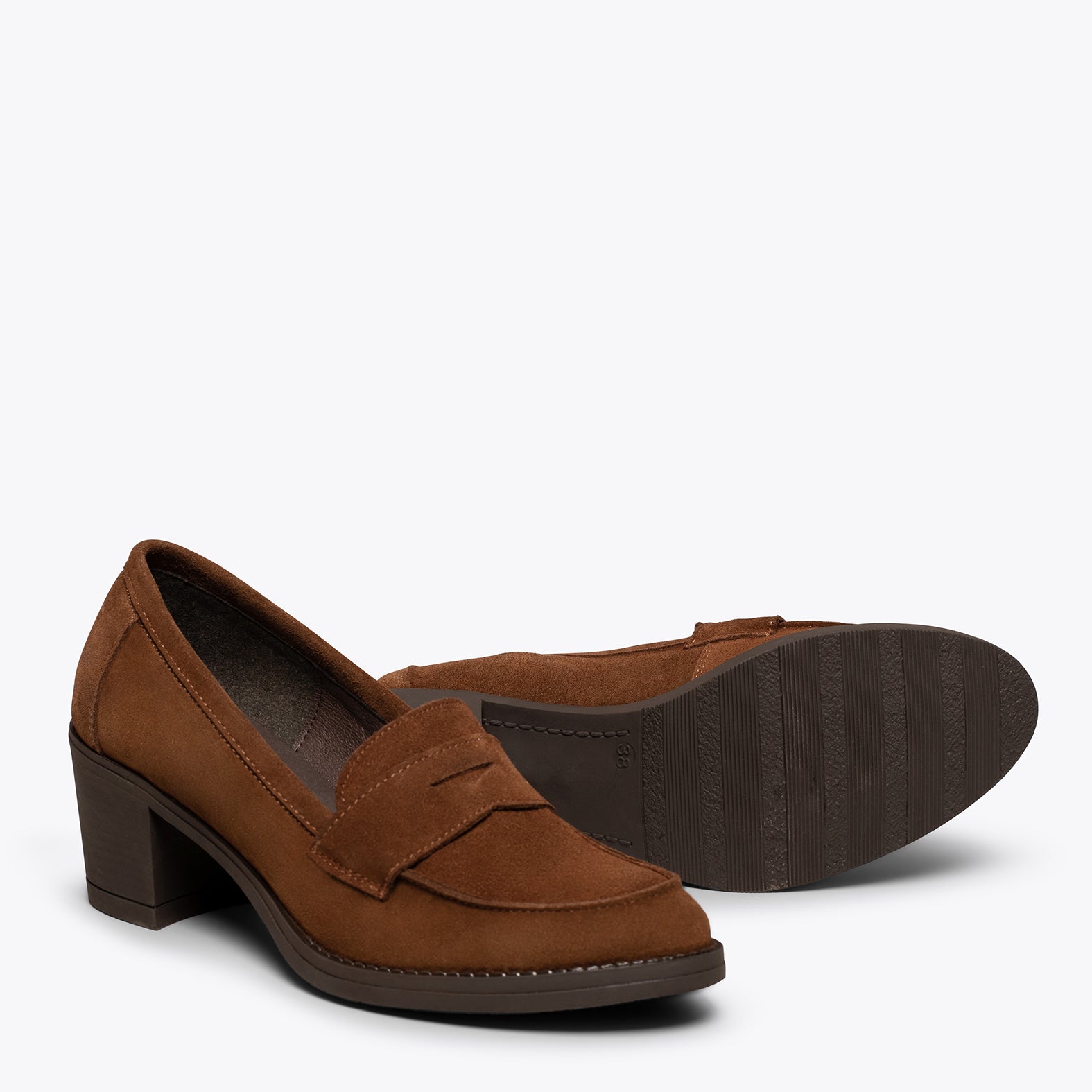 MOKKA Mocasines de mujer con tacón CUERO