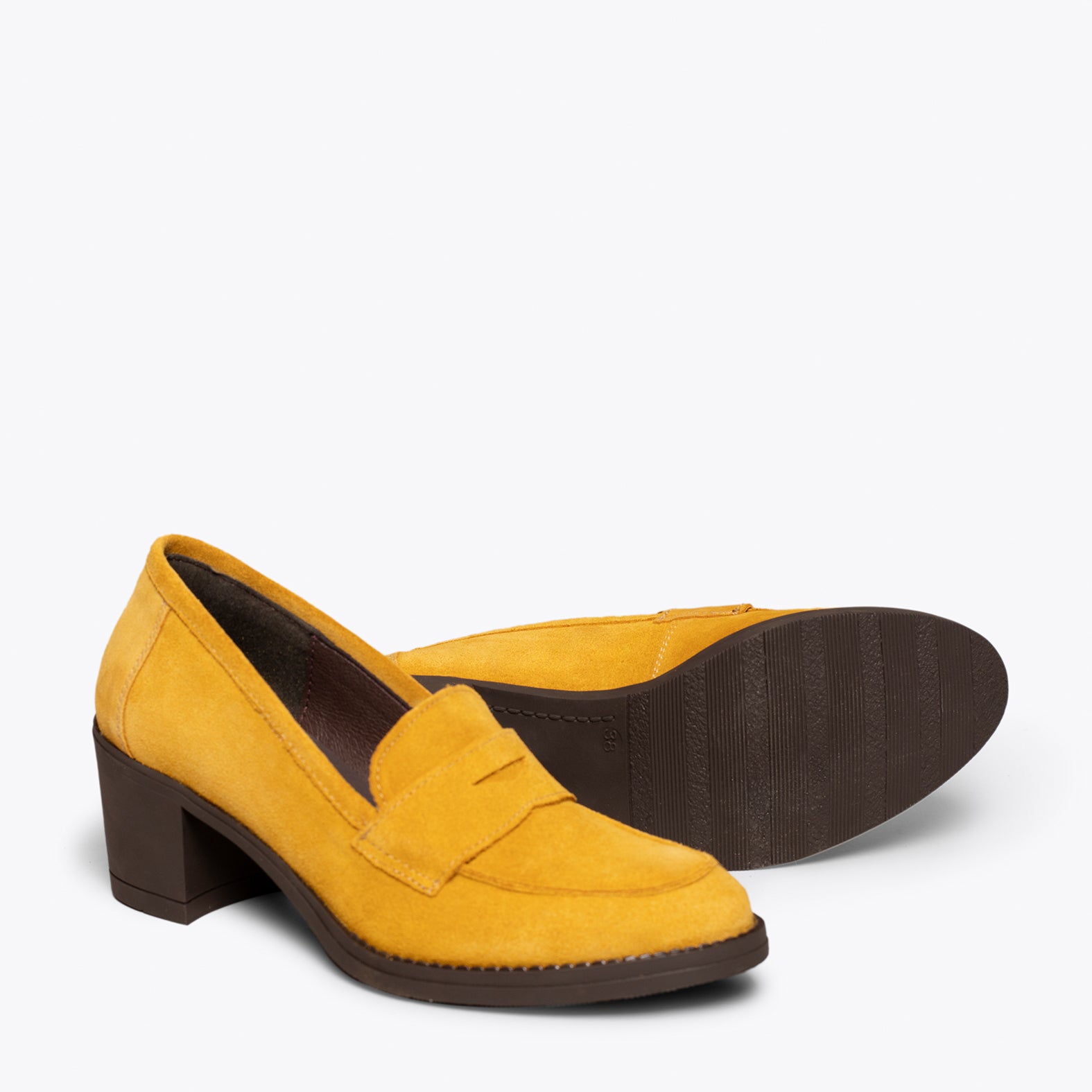 MOKKA Mocasines de mujer con tacón MOSTAZA