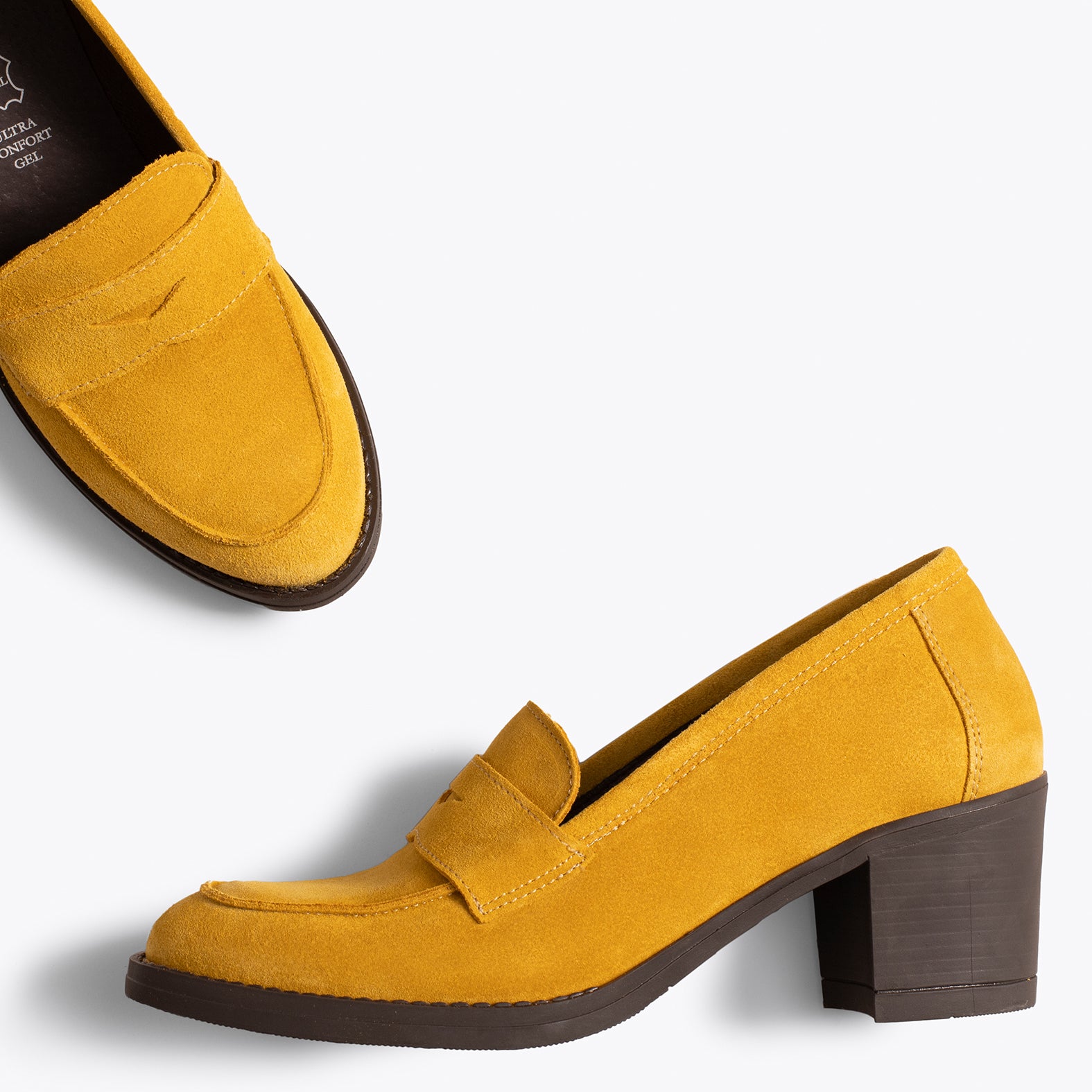 MOKKA Mocasines de mujer con tacón MOSTAZA