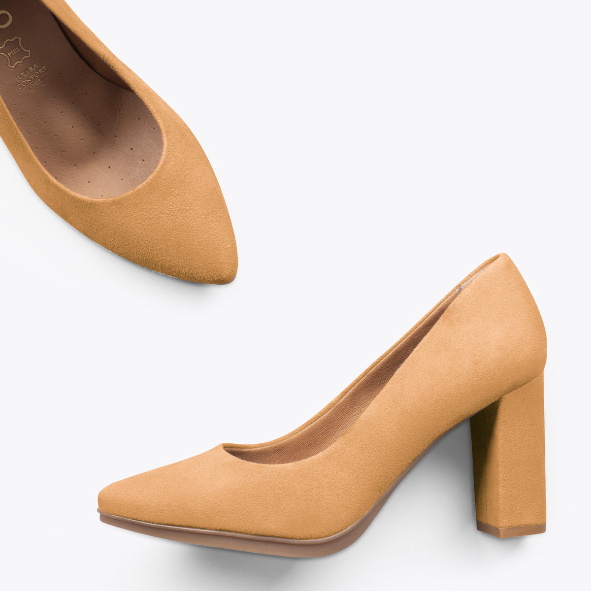 URBAN – Zapatos de tacón alto de ante CAMEL