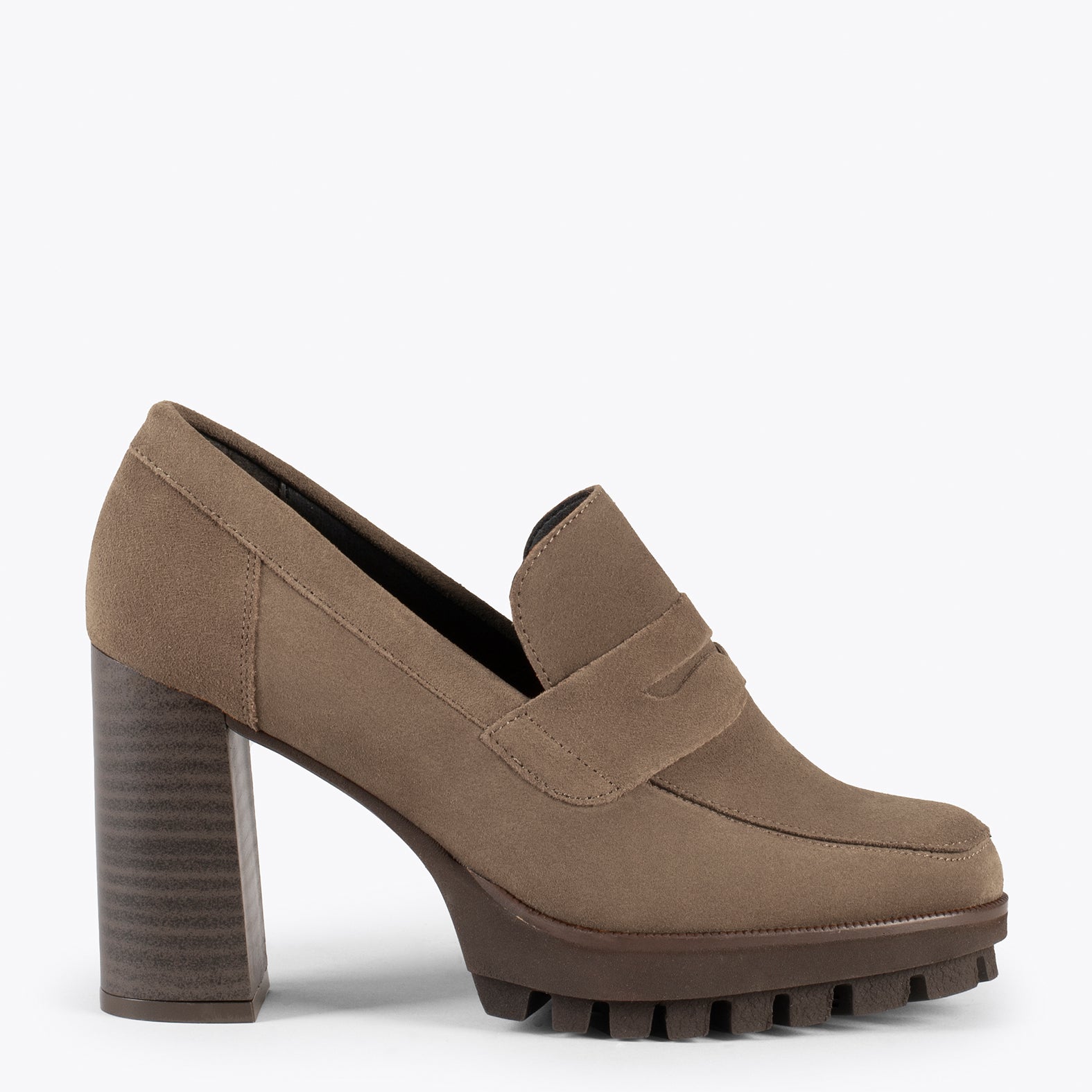TREND – TAUPE high heel moccasin with platform