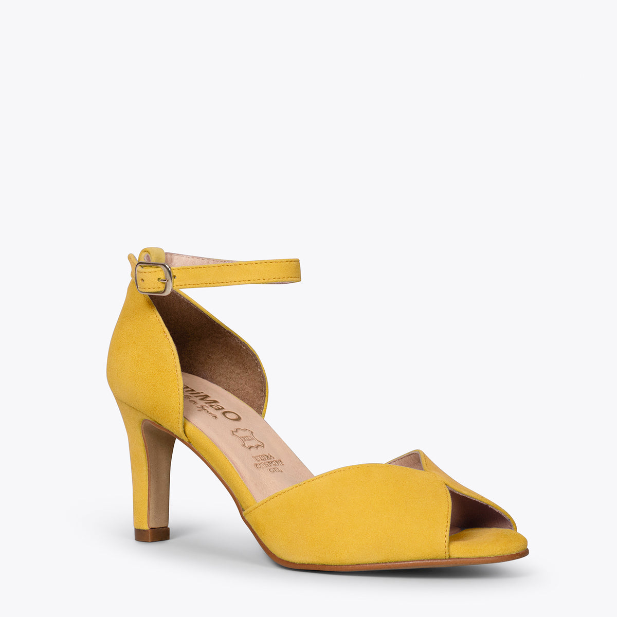 PÉTALO Sandalias elegantes con tacón alto AMARILLAS