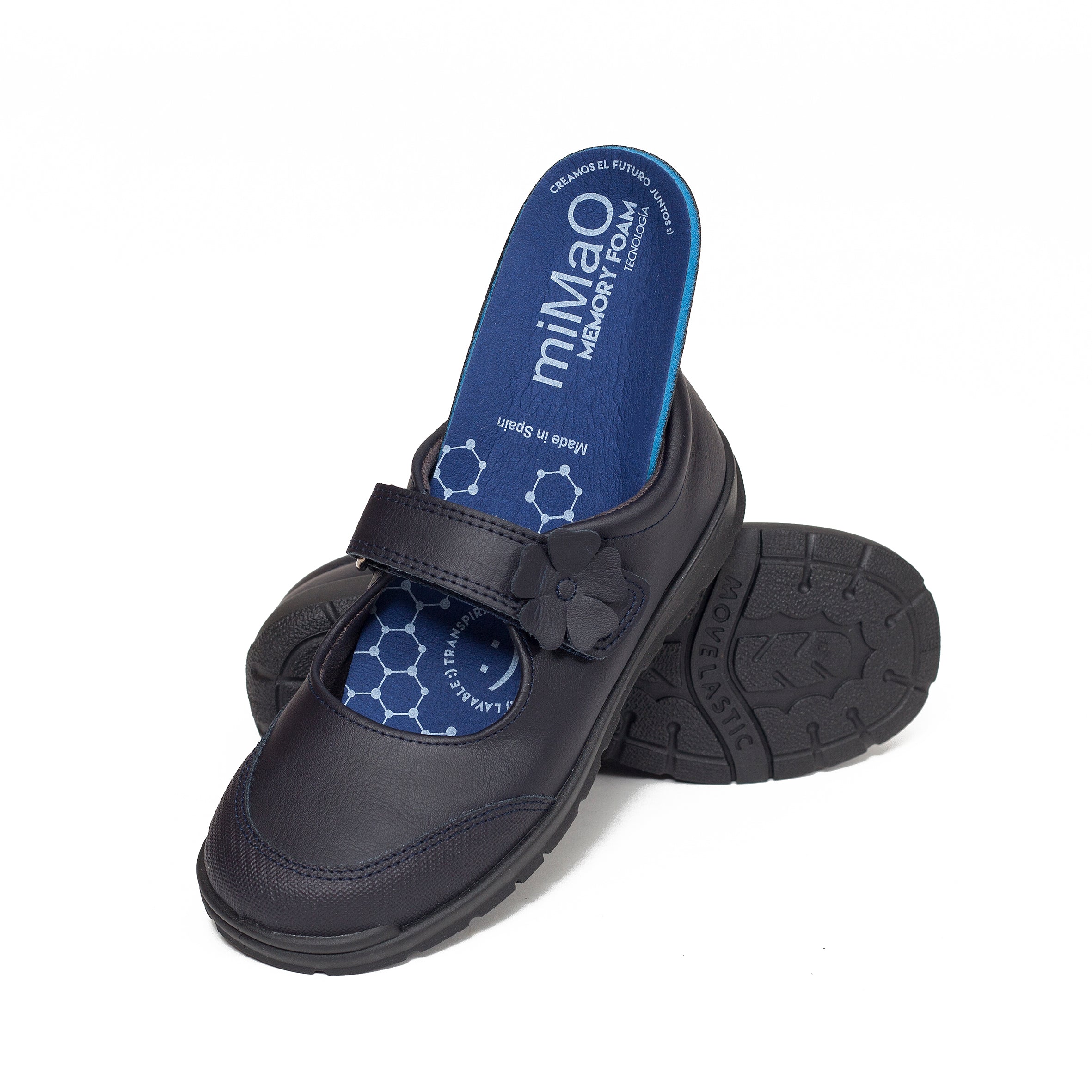 Zapatos escolares niña Merceditas con velcro en piel lavable y plantilla confort