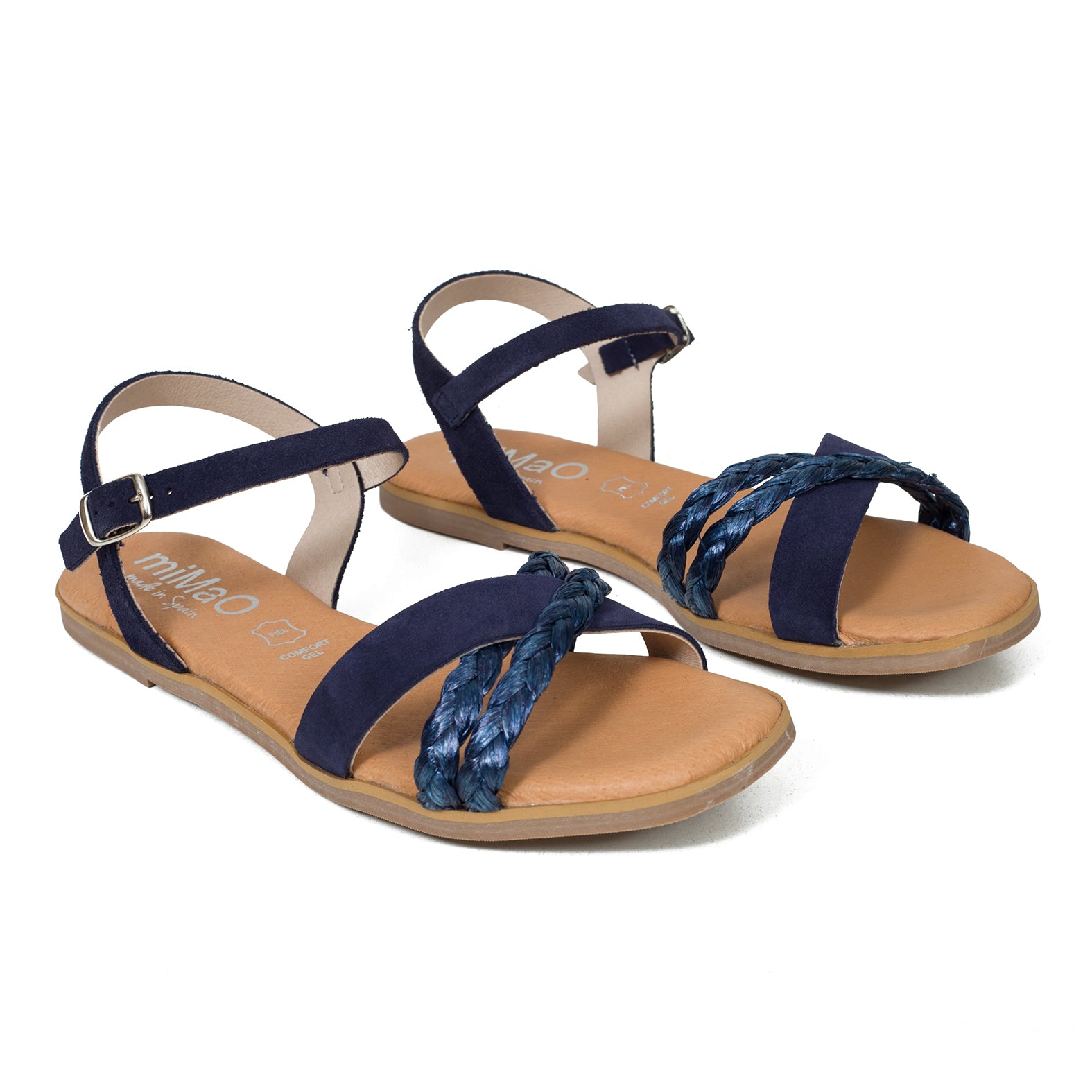 PALMERA - Sandalia plana tira rafia AZUL MARINO